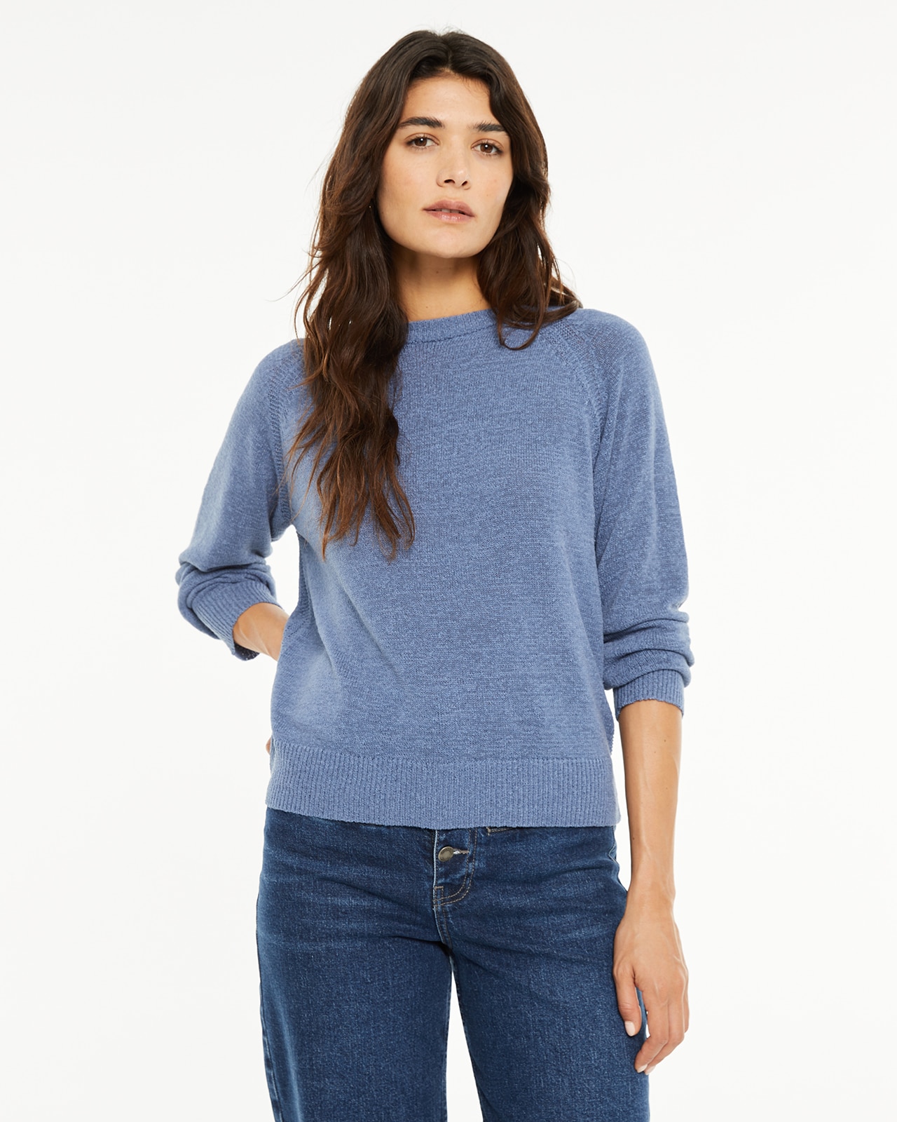 Camisola com Gola Redonda e Manga Comprida Azul-1