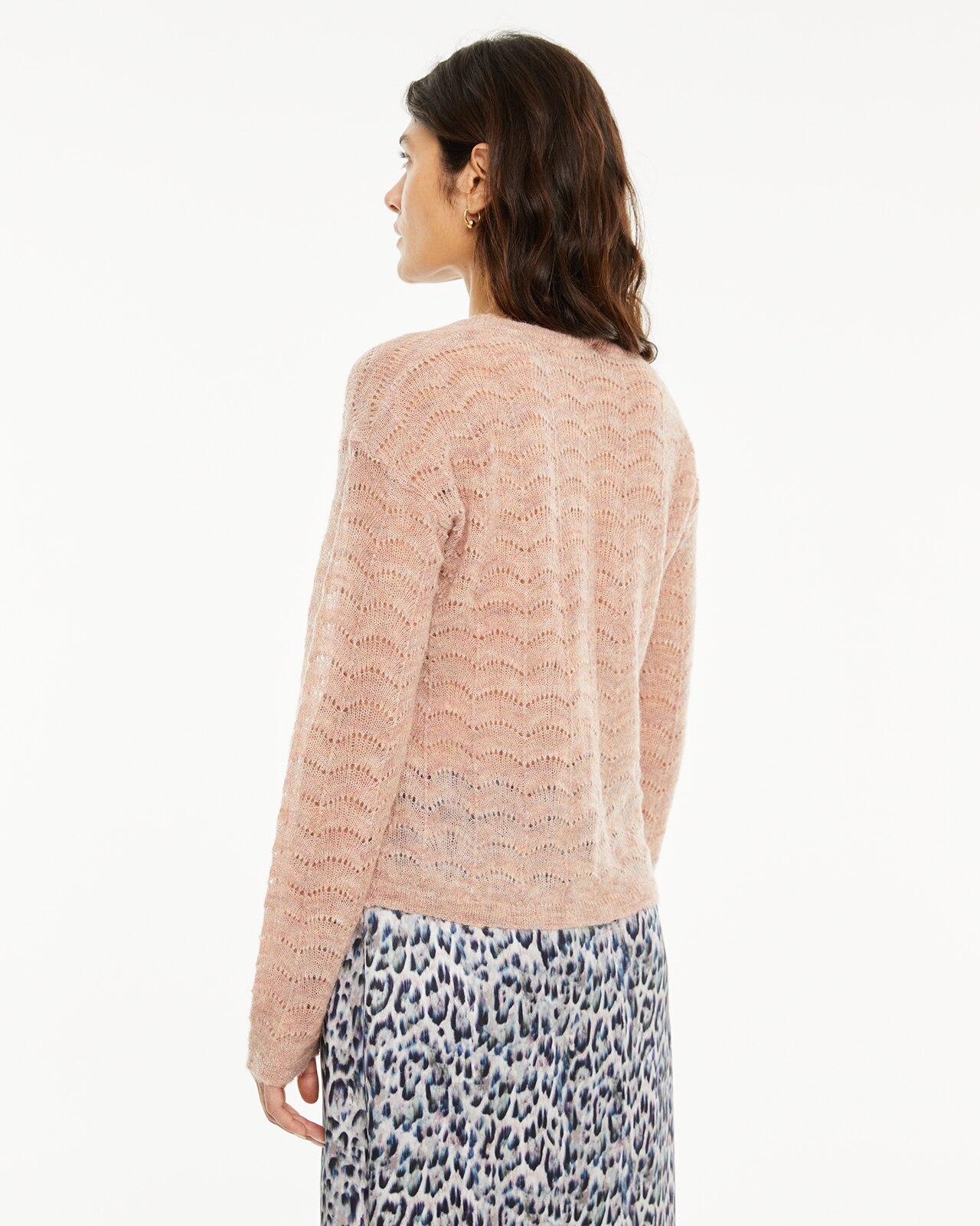 Camisola em Malha de Fantasia e Decote Redondo Rosa-claro-2