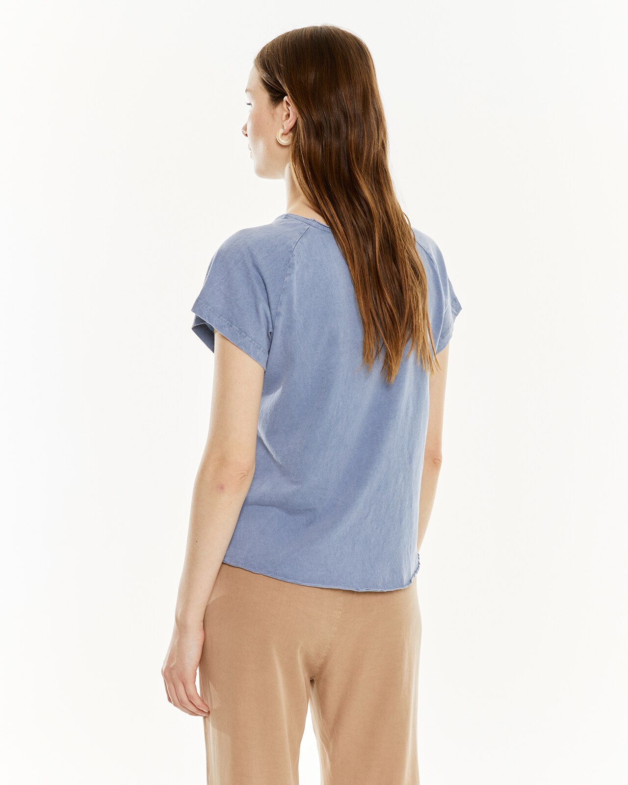 T-shirt com Estampado e Tintura Efeito Desgastado Azul-2