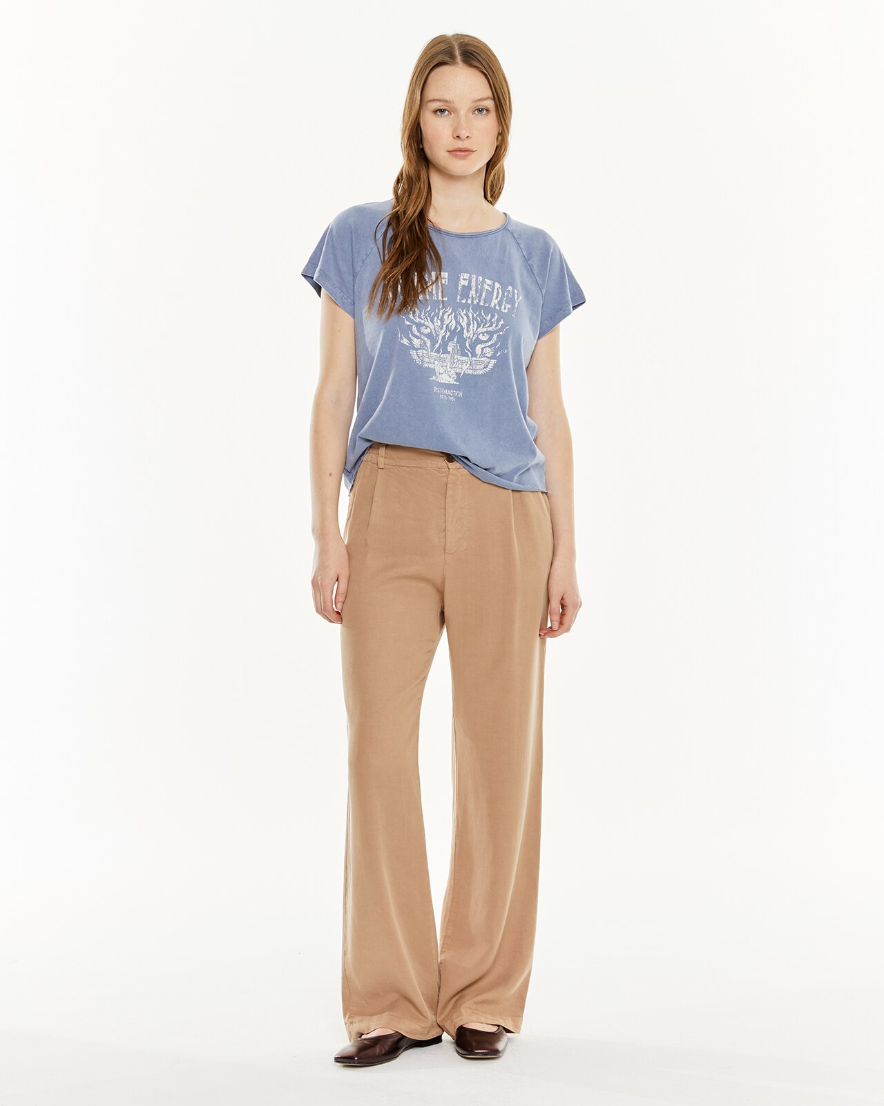 T-shirt com Estampado e Tintura Efeito Desgastado Azul-3