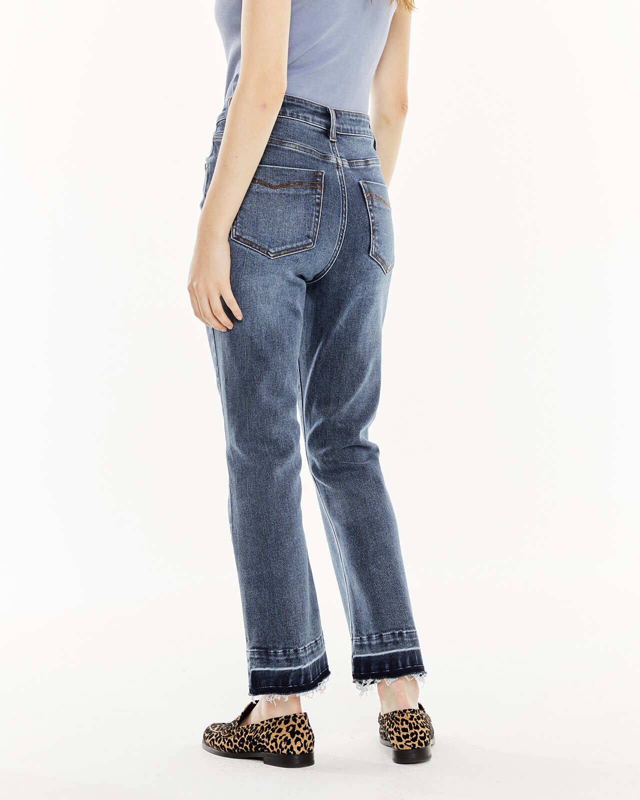 Calças Tipo Flare com Fecho de Botão Azul denim-2