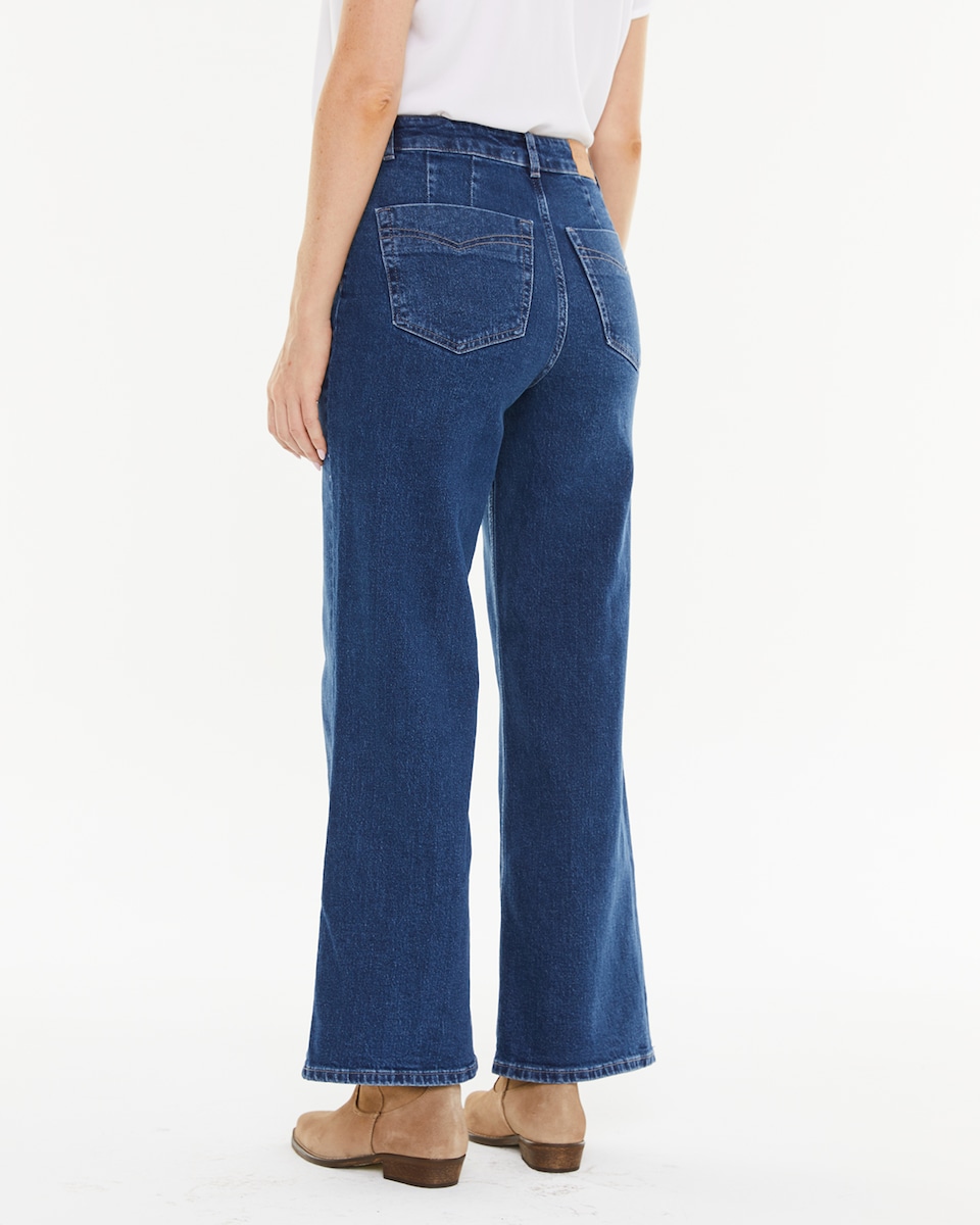 Calças Largas com Bolsos Tipo Vivo Azul-2