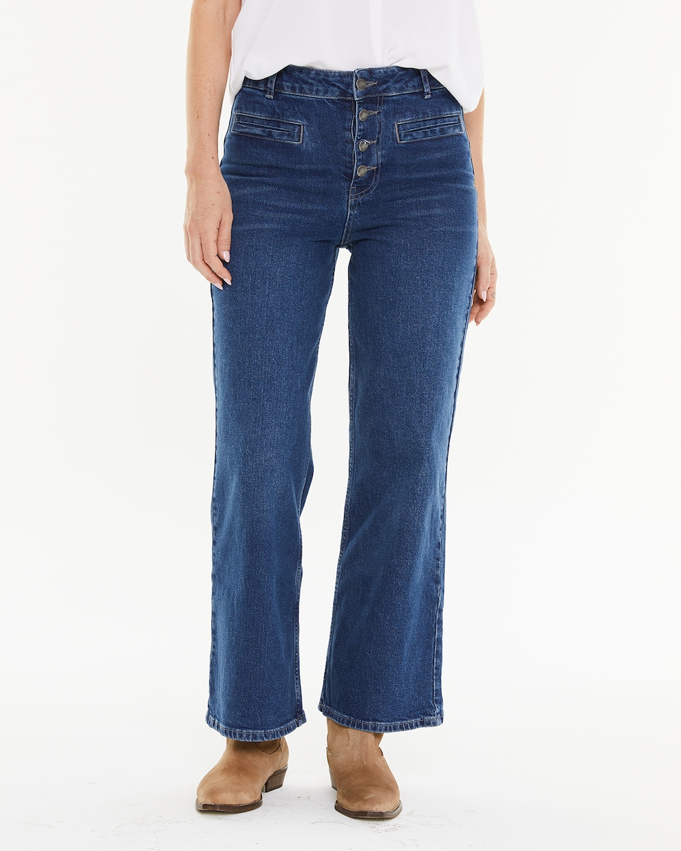 Calças Largas com Bolsos Tipo Vivo Azul-3