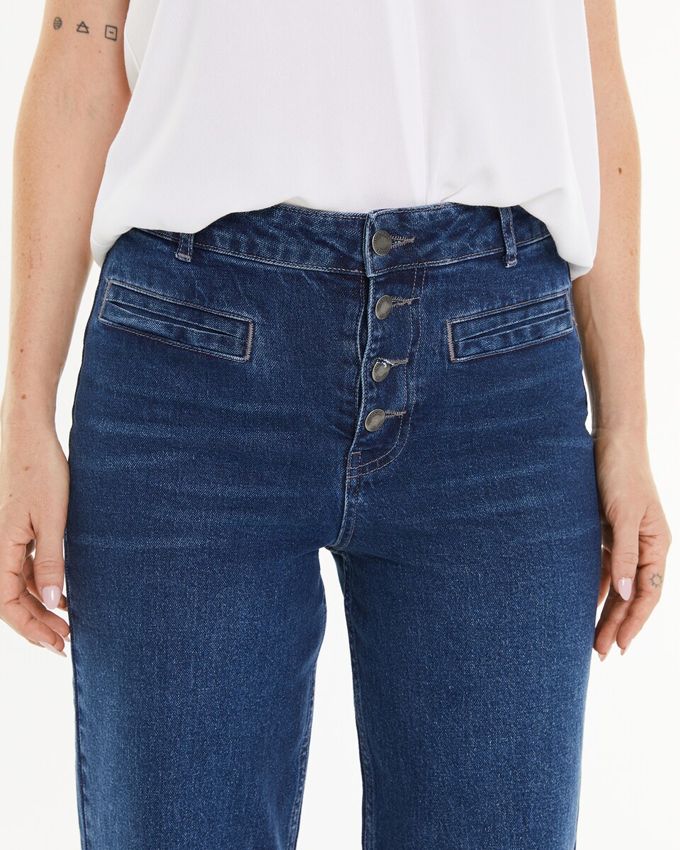 Calças Largas com Bolsos Tipo Vivo Azul-4