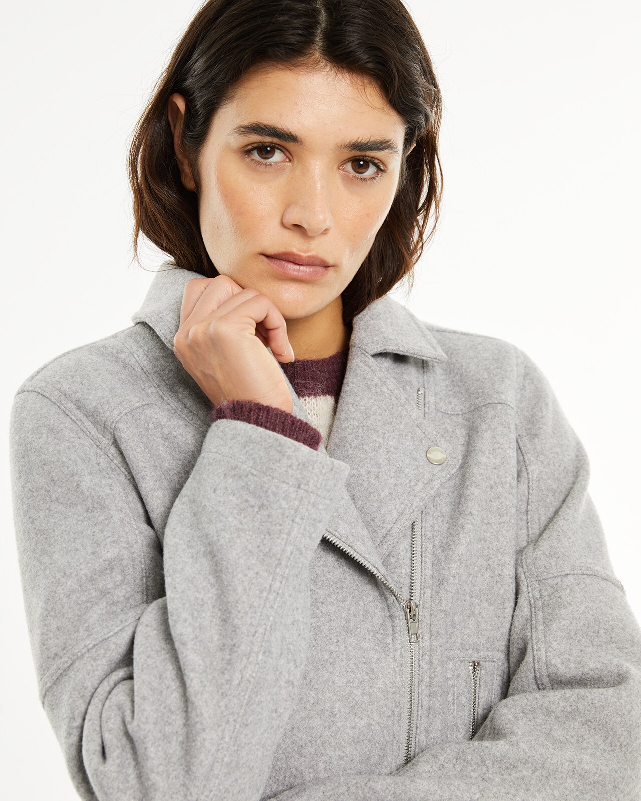 Blusão Perfeito com Tecido de Pano e Bolsos Frontais Cinzento-4