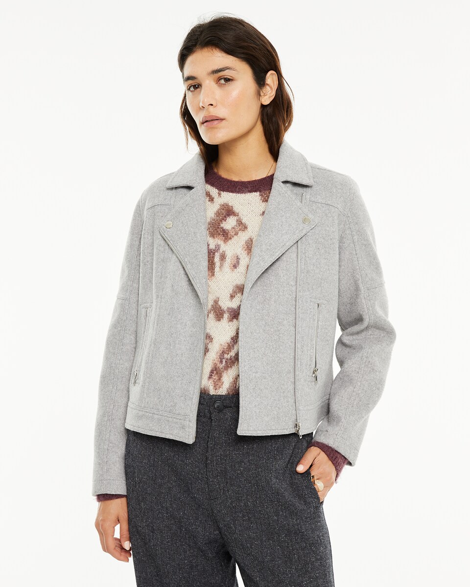 Casaco Perfecto com Tecido de Pano e Bolsos Frontais Cinzento-1