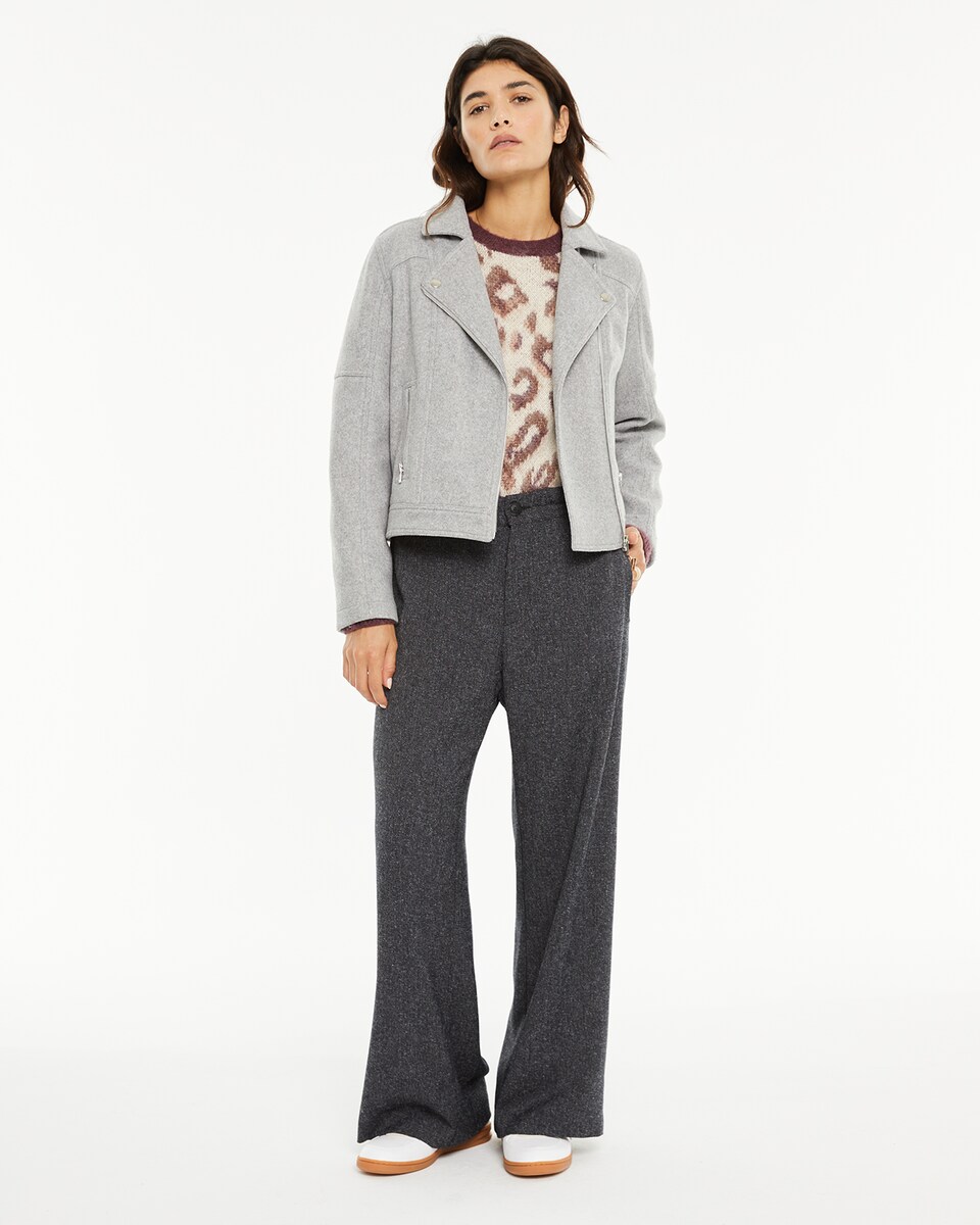 Casaco Perfecto com Tecido de Pano e Bolsos Frontais Cinzento-3