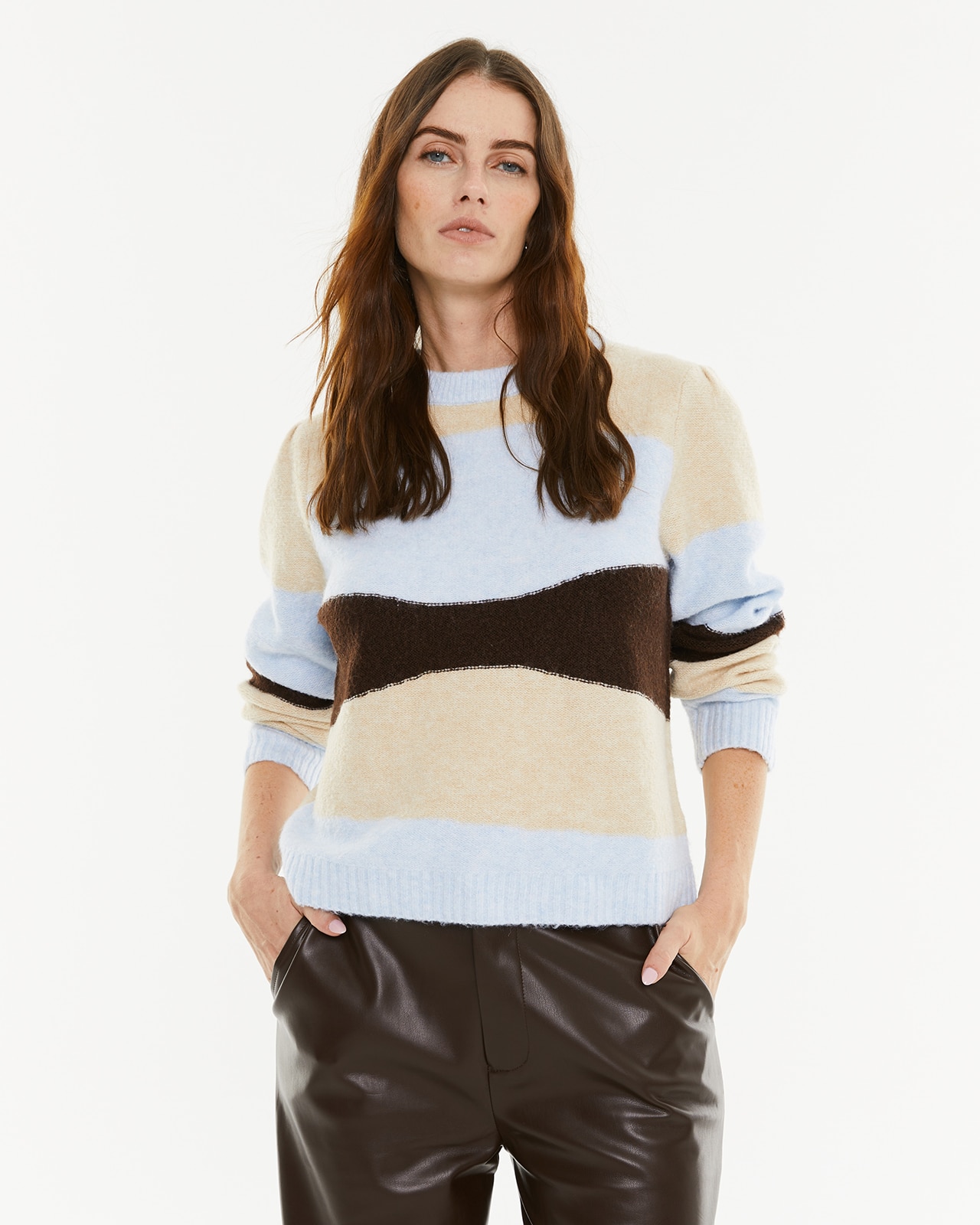 Camisola com Jacquard Tricolor Prenda Sustentável Azul / Branco-3