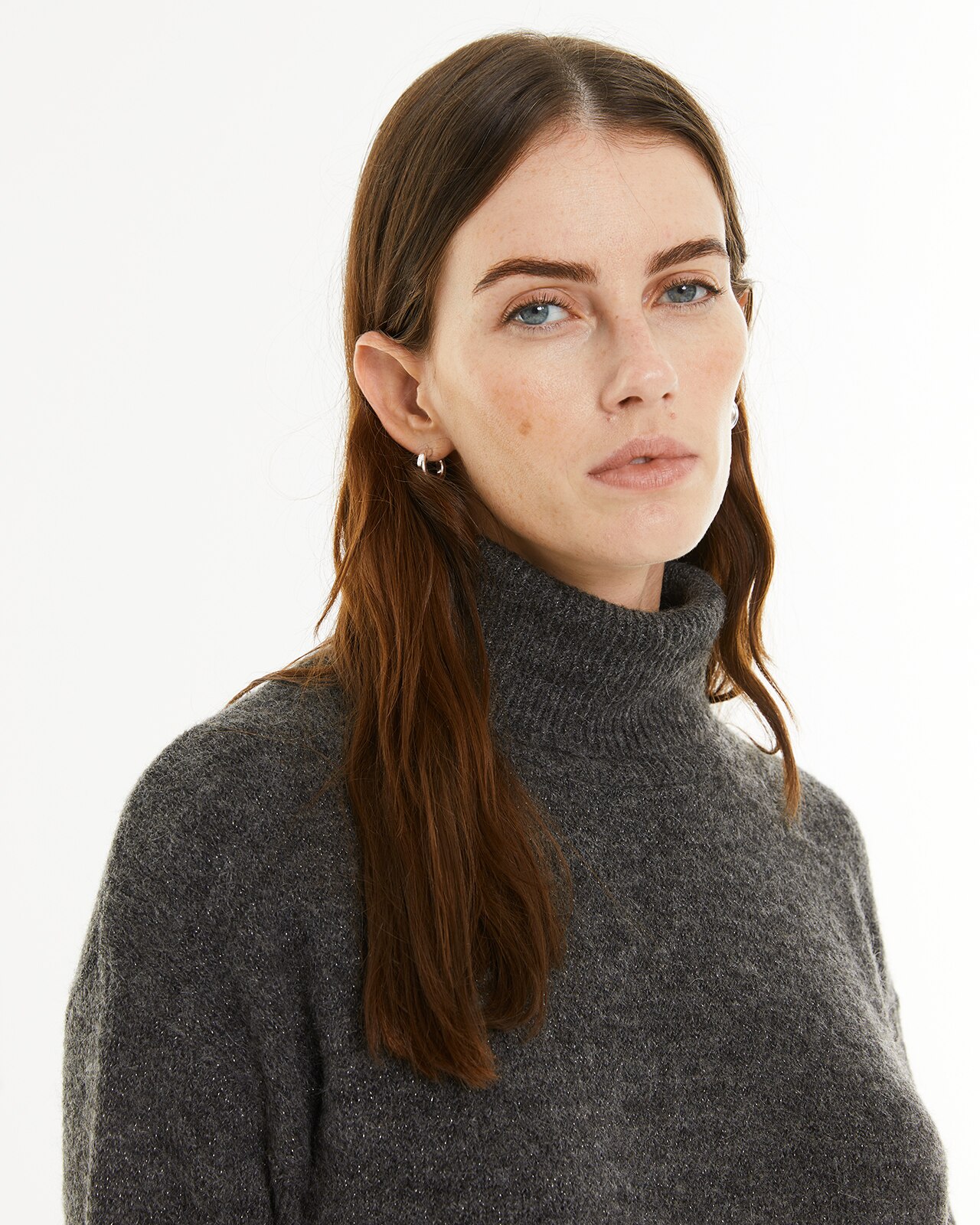 Camisola com Gola Alta e Lurex Cinzento-4