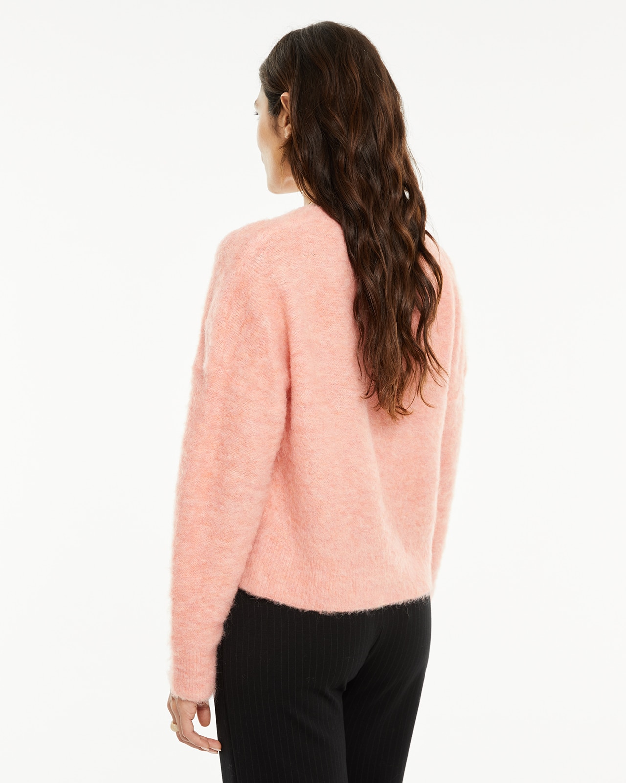 Camisola com Decote em V e Textura de Pelo Rosa-claro-2