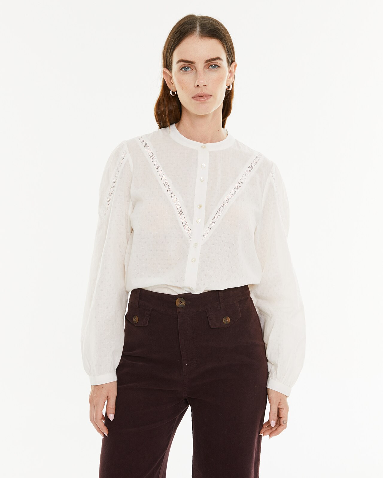 Camisa com Gola À Padre e Manga Comprida Peça Sustentável Branco-1