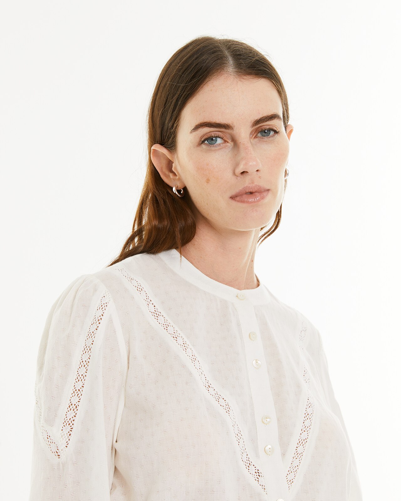 Camisa com Gola À Padre e Manga Comprida Peça Sustentável Branco-4