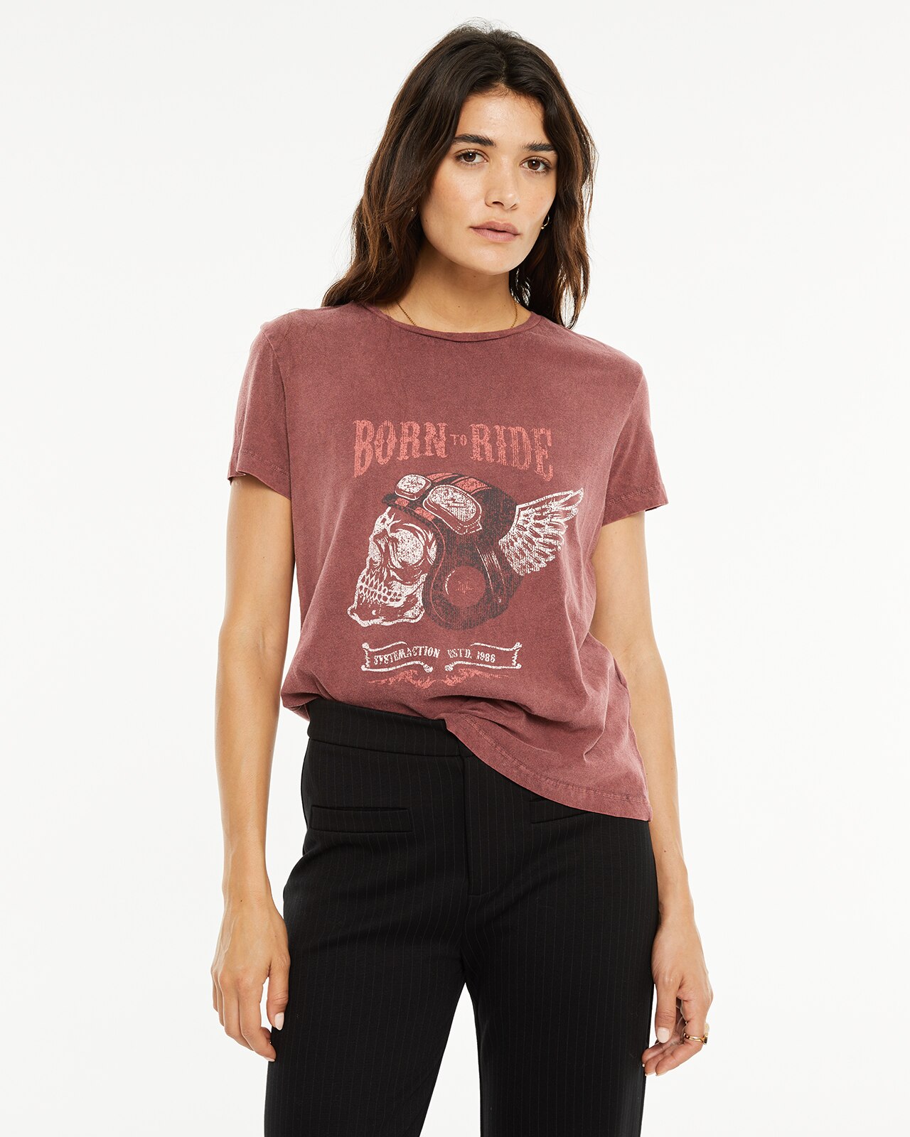T-shirt com Tintura Efeito Desgastado e Estampado Castanho-1