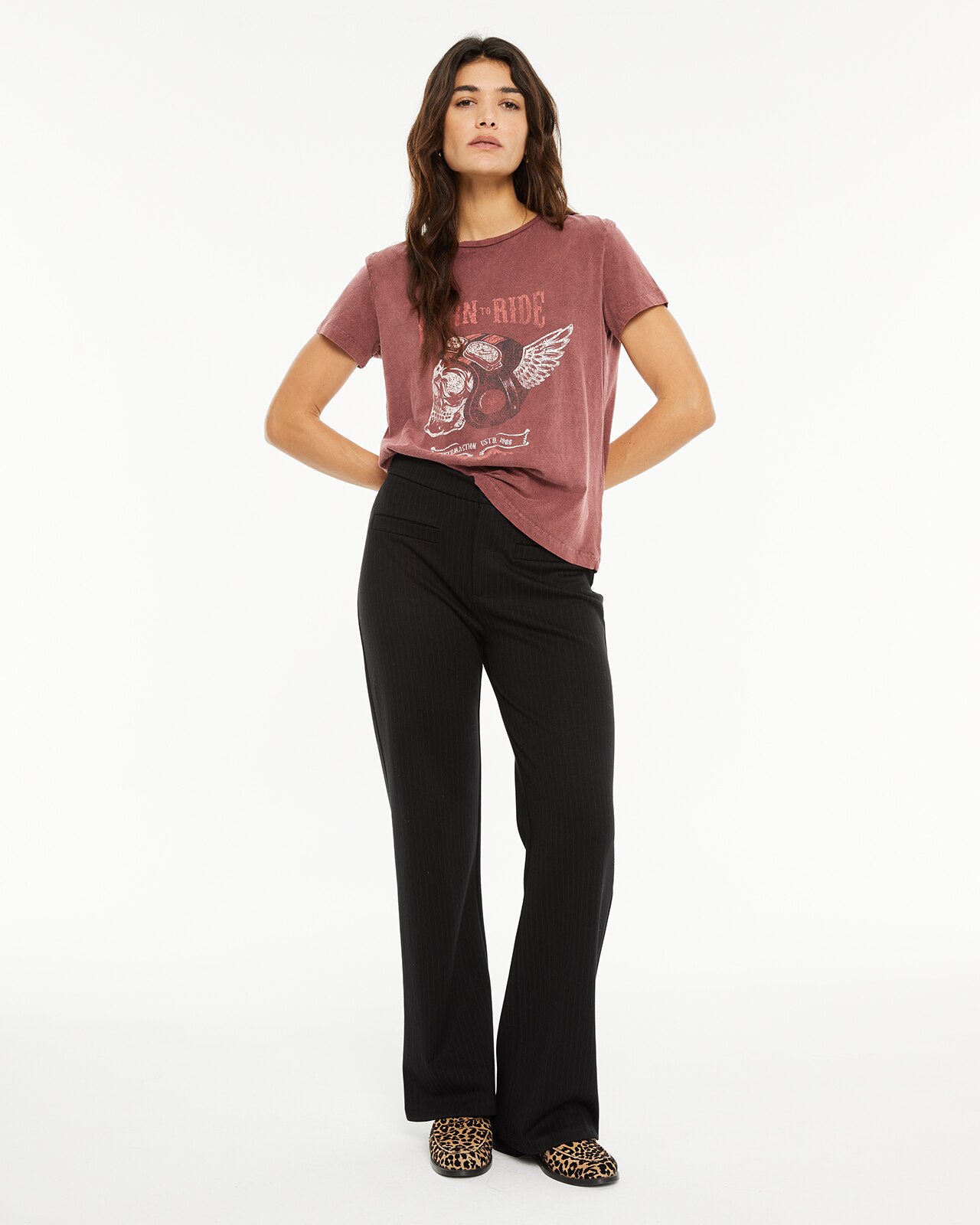 T-shirt com Tintura Efeito Desgastado e Estampado Castanho-3