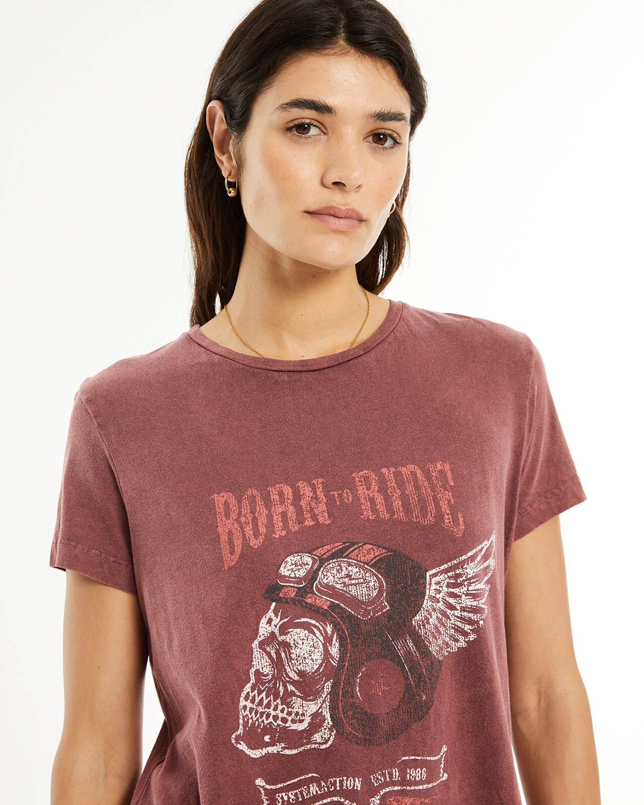 T-shirt com Tintura Efeito Desgastado e Estampado Castanho-4