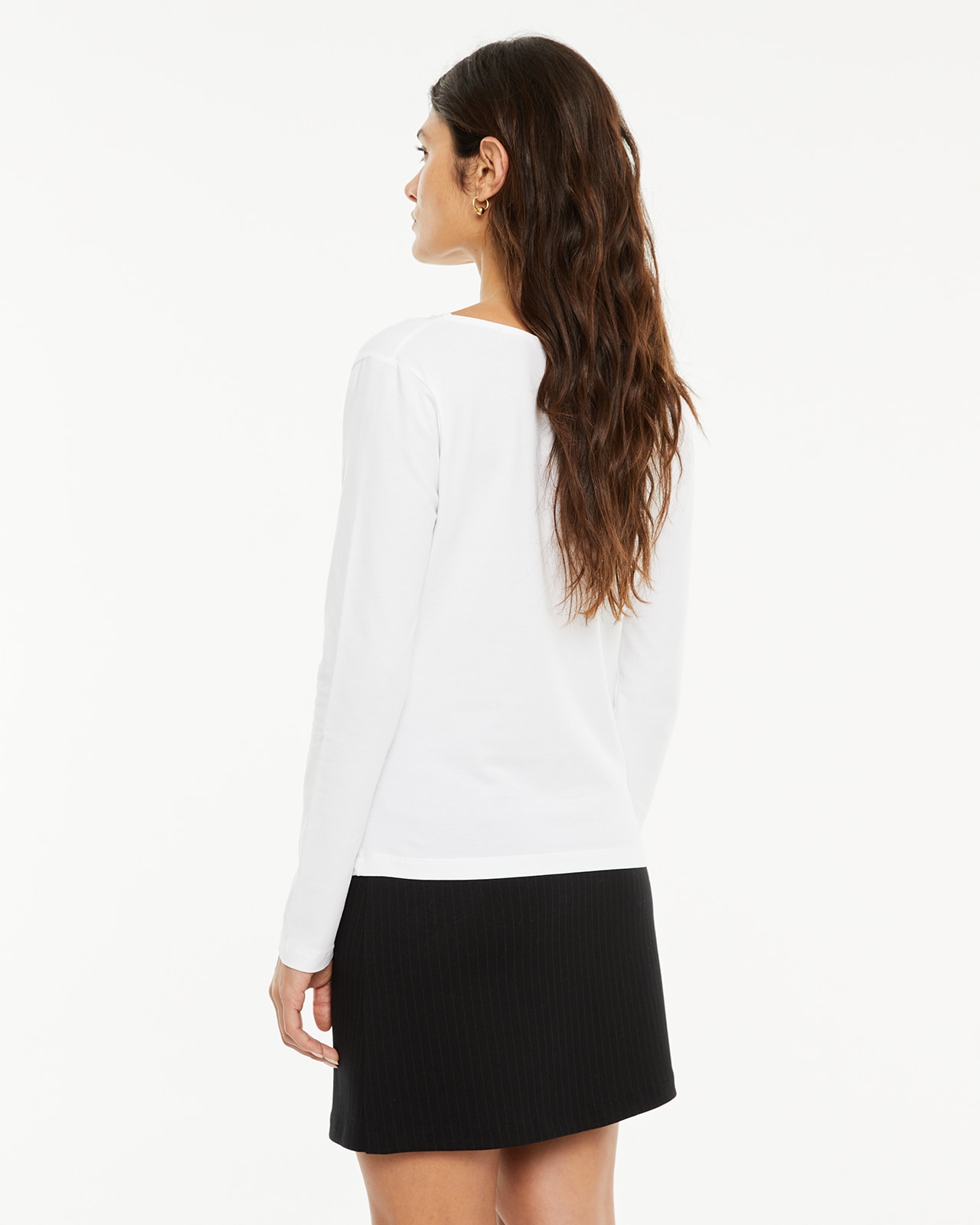T-shirt Básica de Manga Comprida com Renda e Peça Sustentável Branco-2