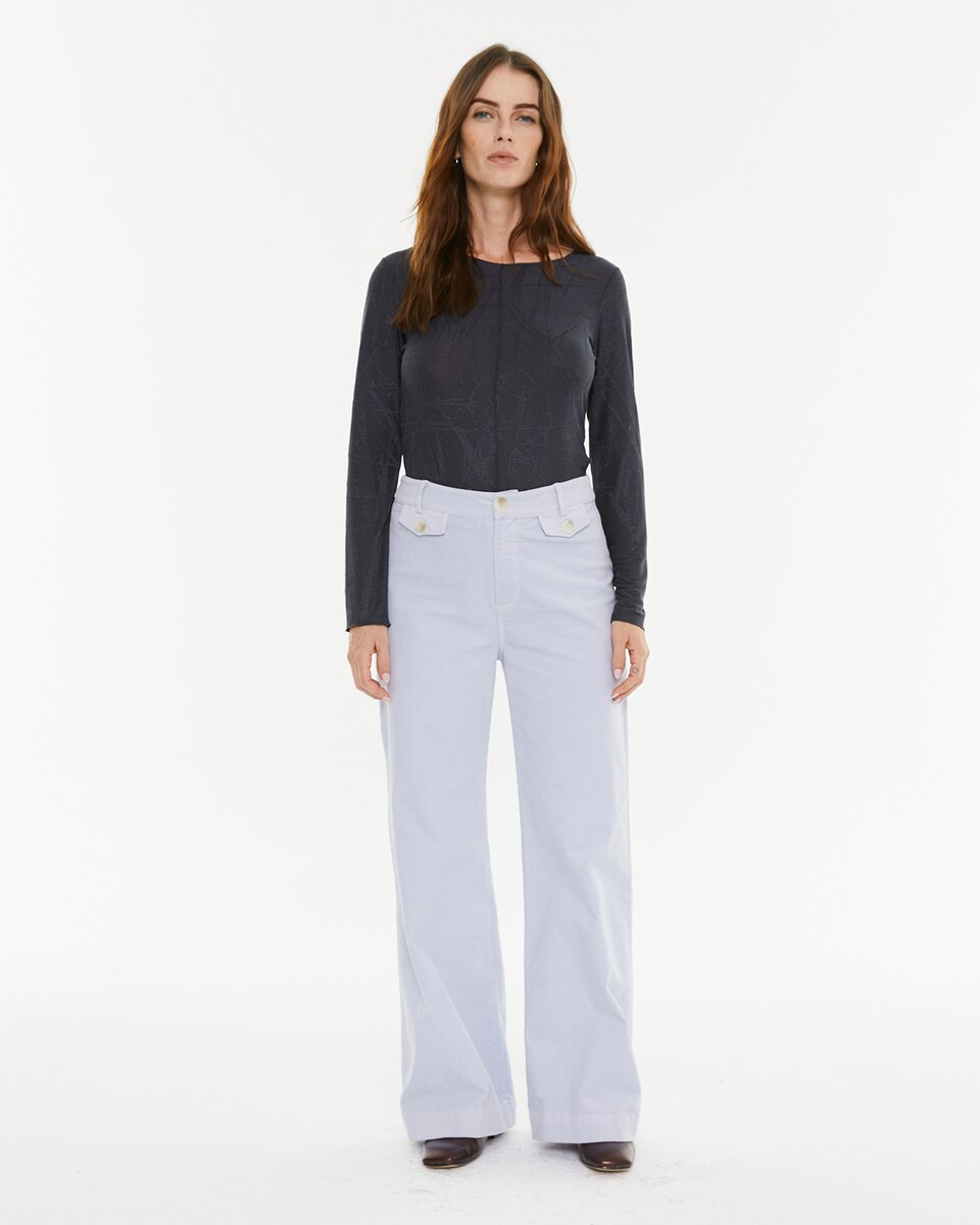 T-shirt com Tecido Jacquard e Decote Redondo Cinzento-escuro-3