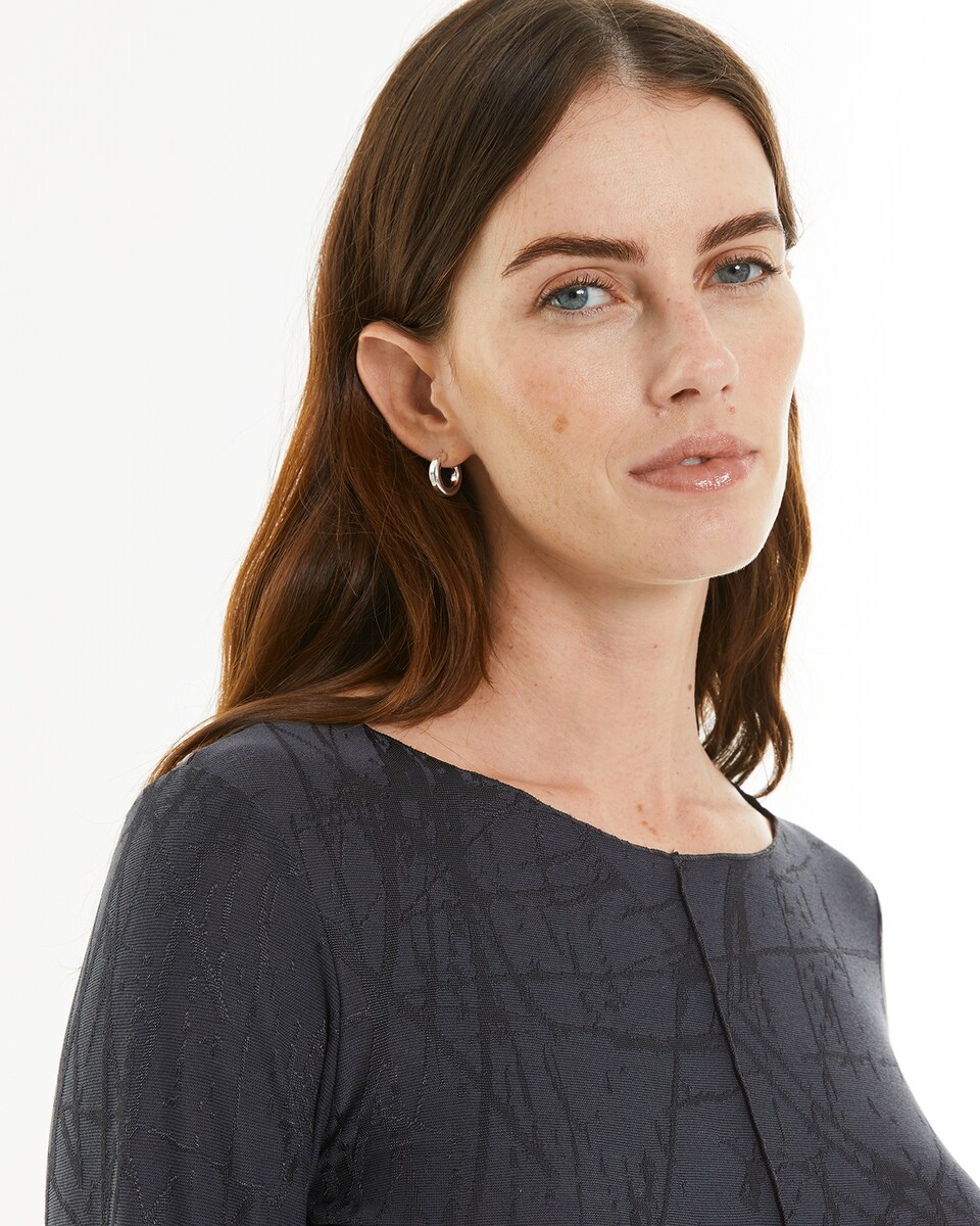 T-shirt com Tecido Jacquard e Decote Redondo Cinzento-escuro-4