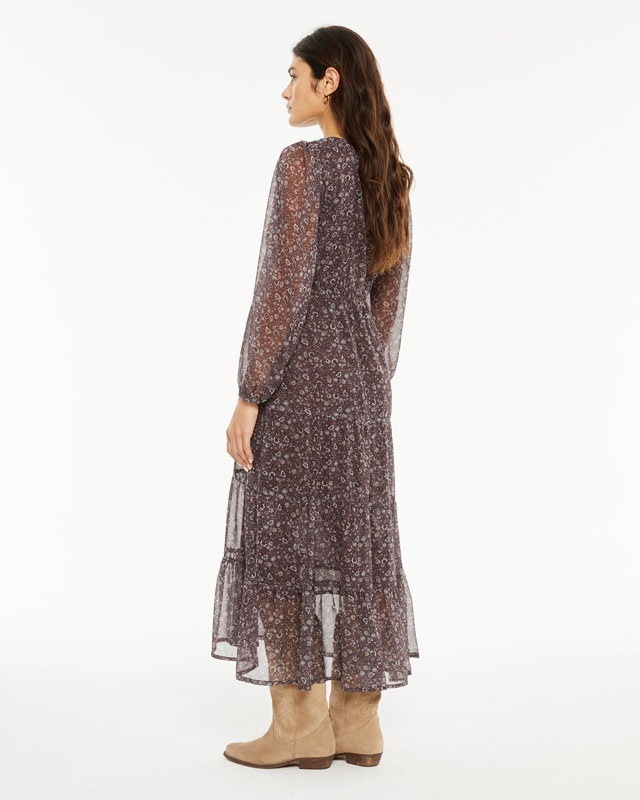 Vestido com Estampado Floral e Franzidos no Peito Roxo-2