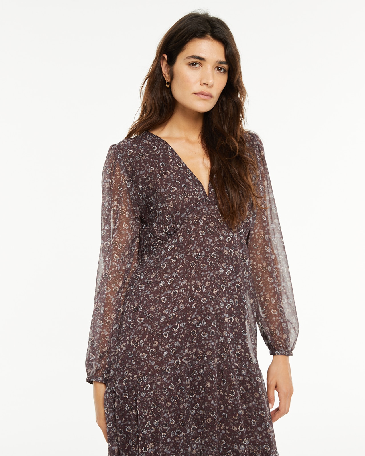 Vestido com Estampado Floral e Franzidos no Peito Roxo-4