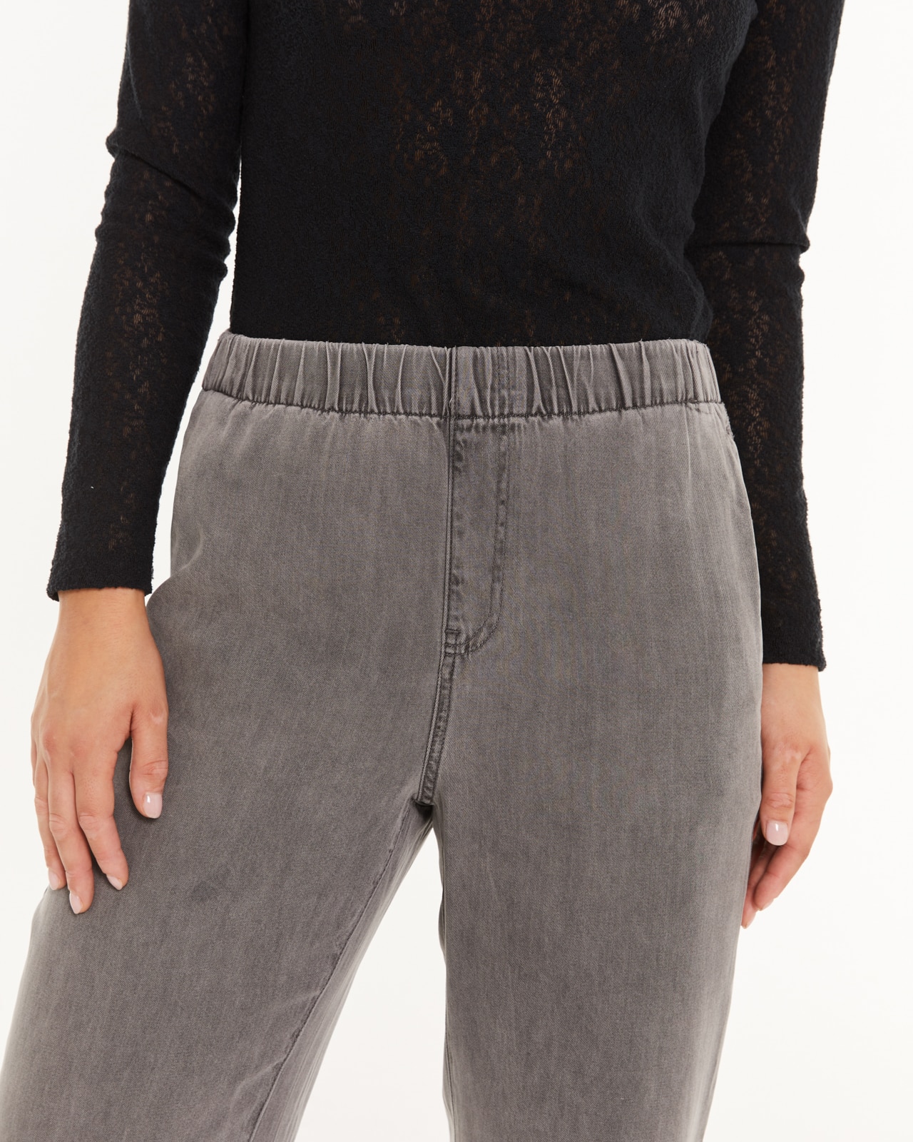 Calças de Tecido Tencel com Elástico Peça Sustentável Cinzento-escuro-4