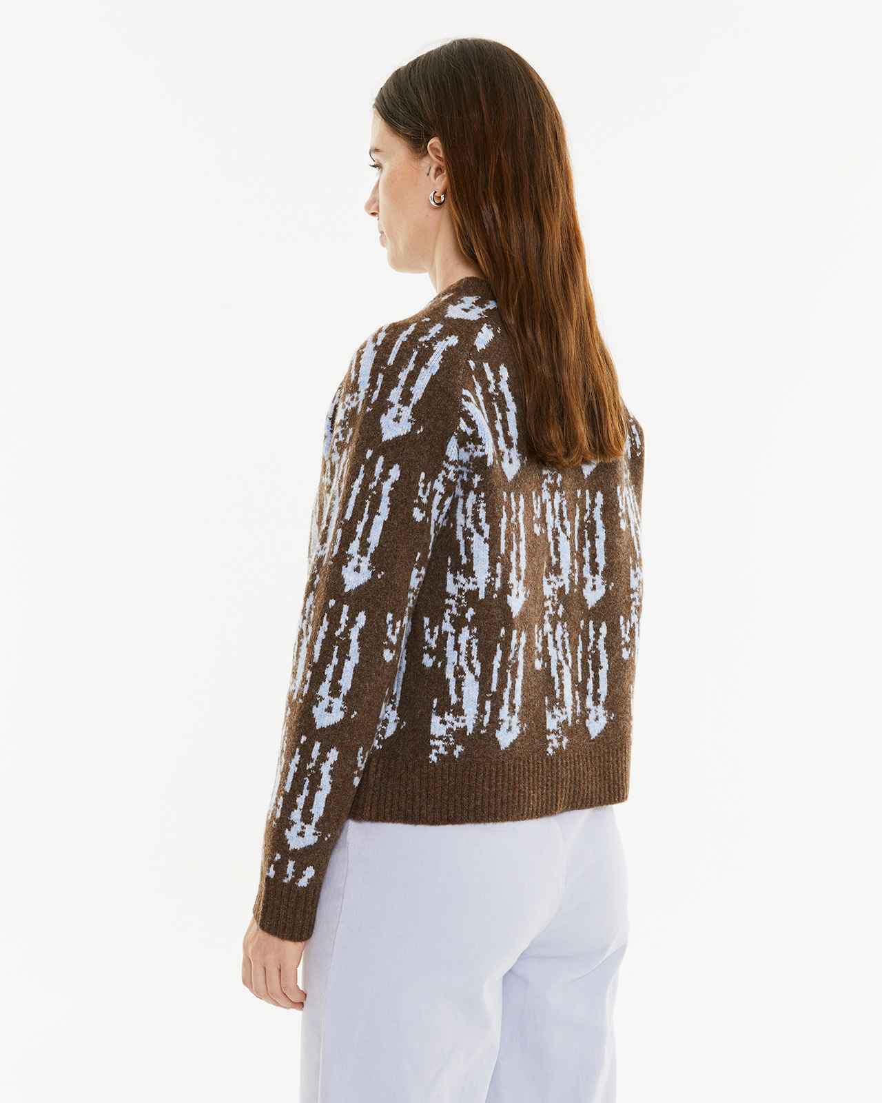 Camisola com Jacquard e Decote Redondo Castanho-2