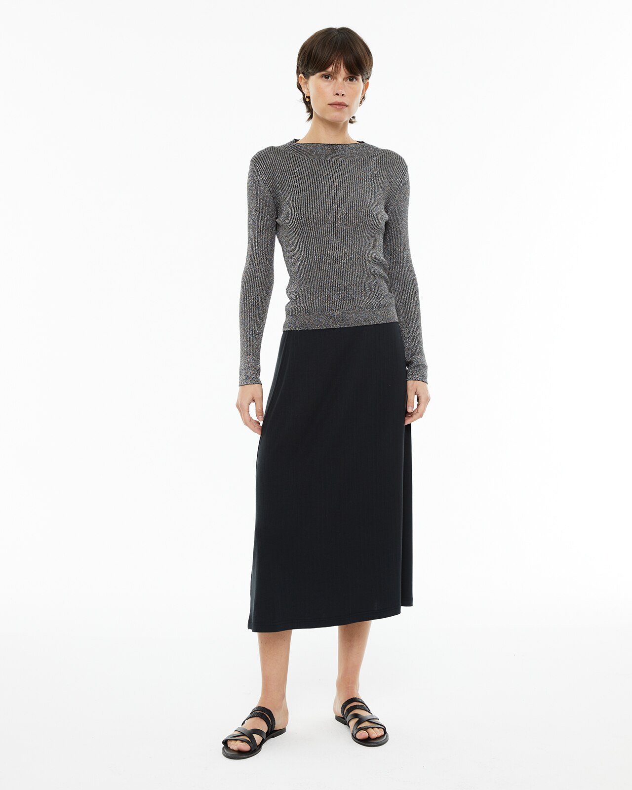 Camisola Ajustada com Gola Redonda Cinzento-3