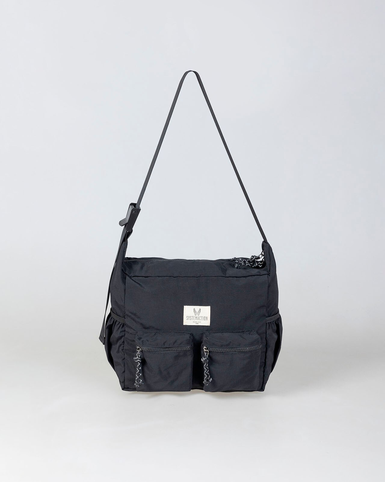 Mala a Tiracolo de Nylon com Fecho Zip e Bolsos Preto-1