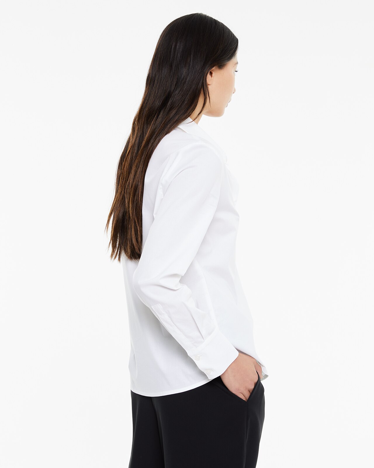 Camisa Ajustada de Manga Comprida Branco-2
