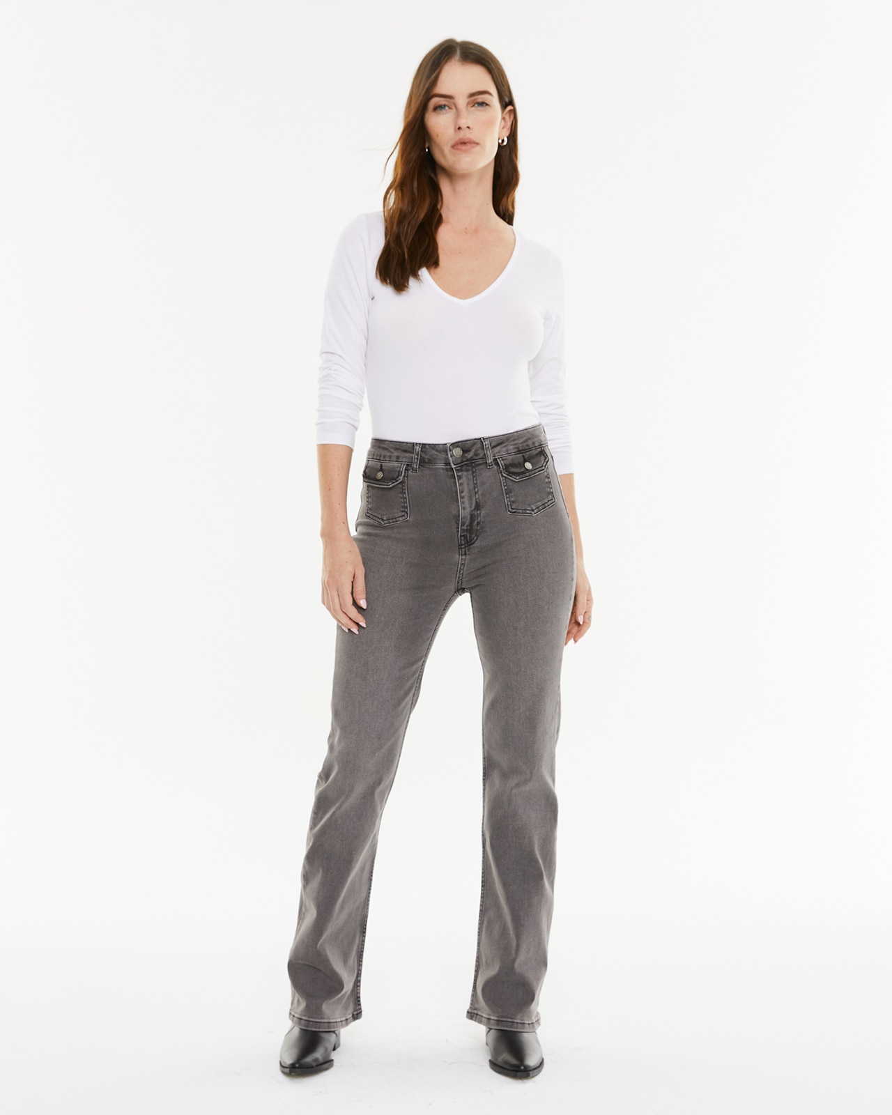 T-shirt Tipo Body com Decote em V Branco-3