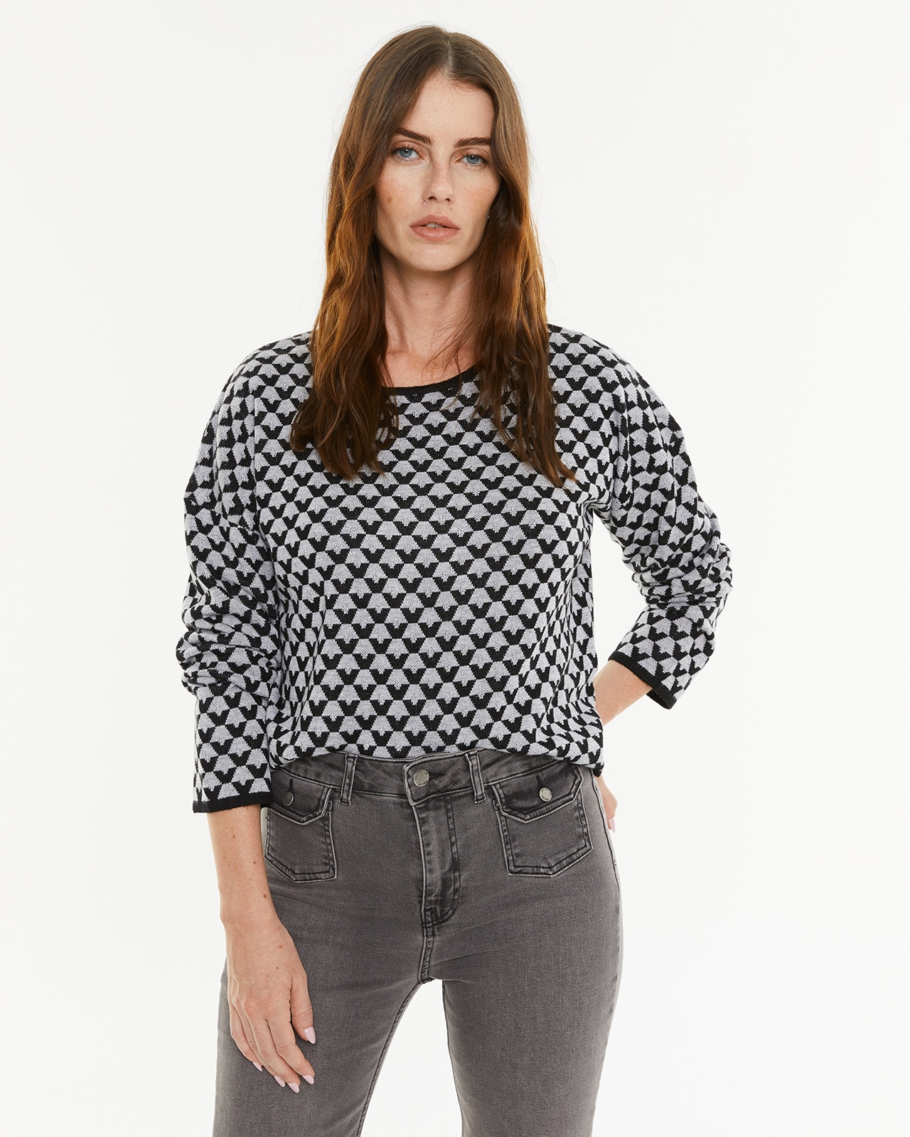 Camisola em Jacquard Cinzento-escuro-1