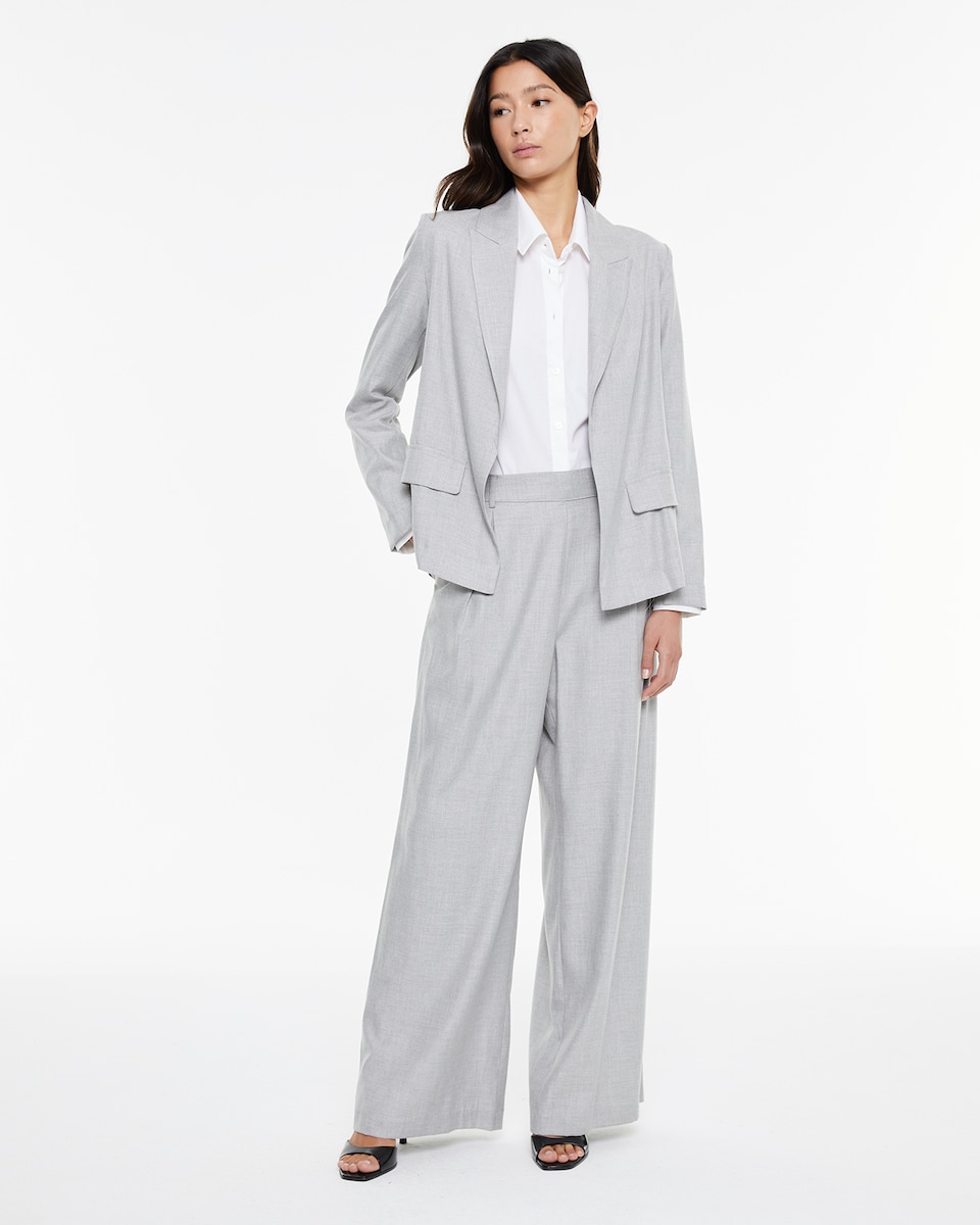 Calças de Fato com Pinças Frontais e Fecho com Botão Cinzento-1