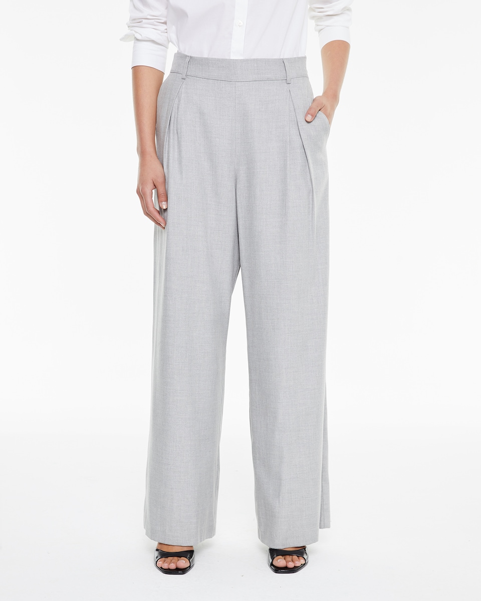 Calças de Fato com Pinças Frontais e Fecho com Botão Cinzento-3