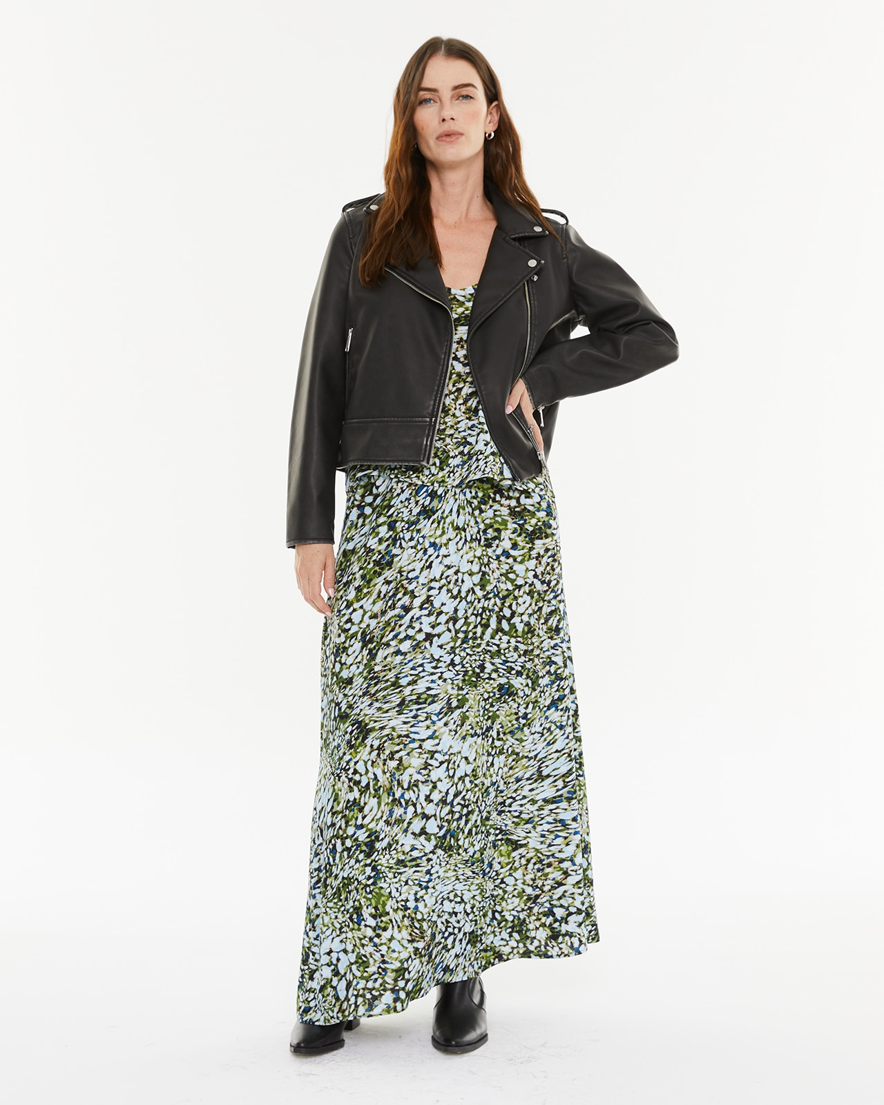 Blusão Tipo Biker Desgastado com Fechos de Correr Preto-1