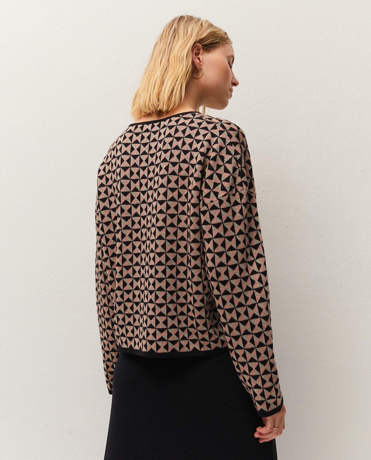 Camisola com Jacquard e Comprida Rosa / Preto-2