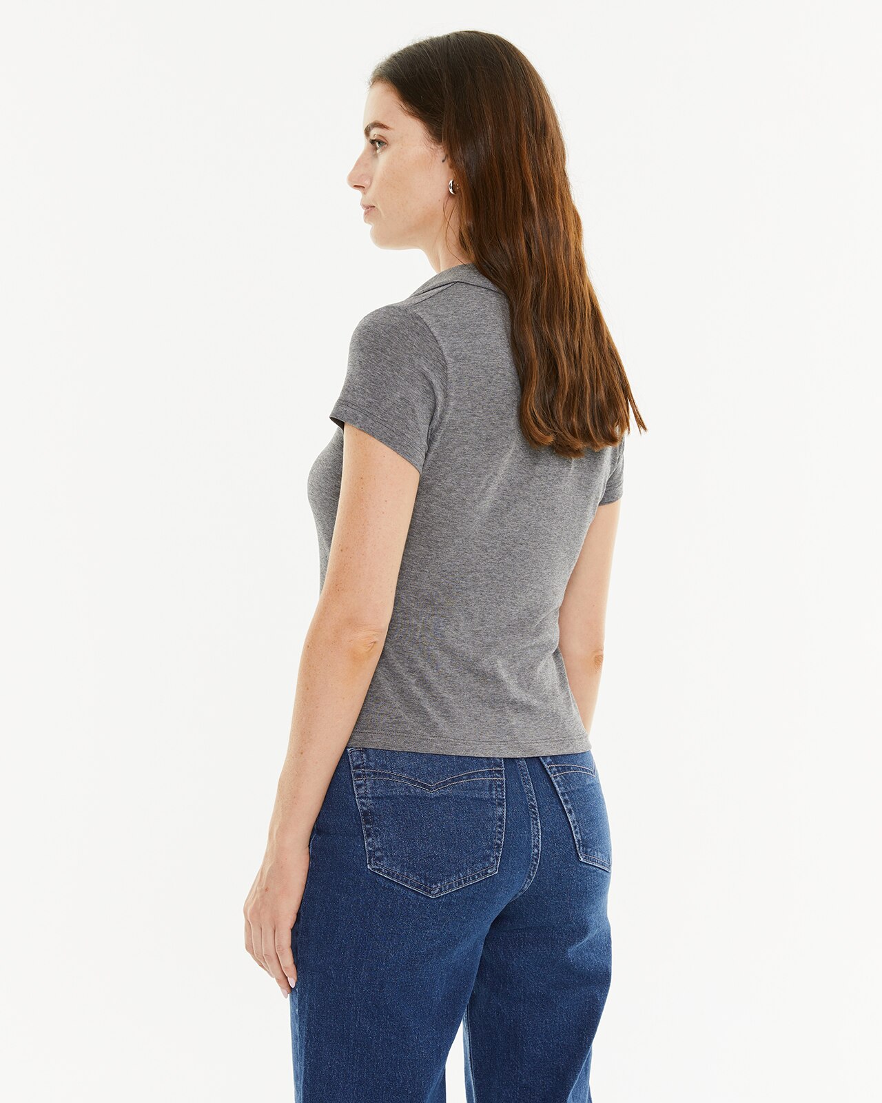 T-shirt com Decote Polo Cinzento-2