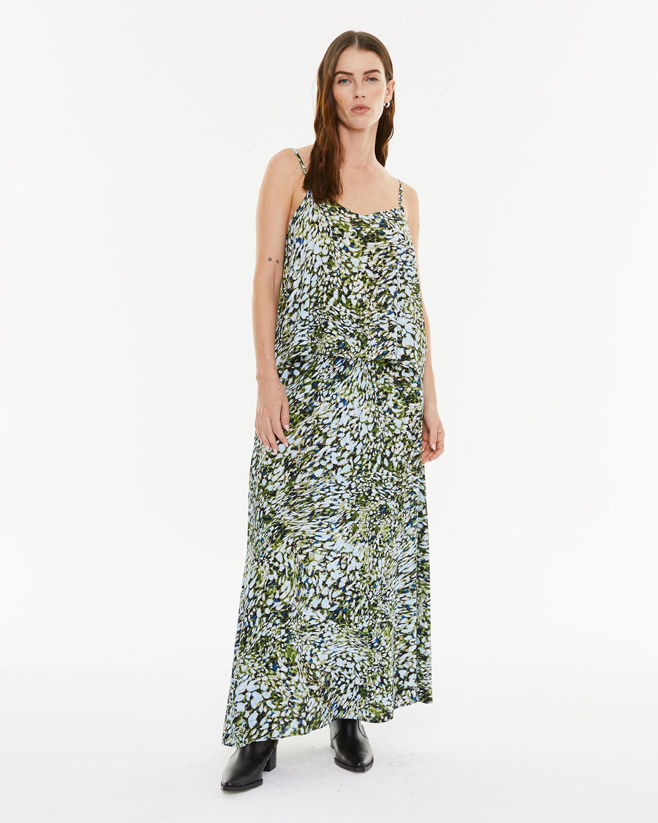 Saia Estampada com Fecho Zip e Peça Sustentável Azul-claro-1