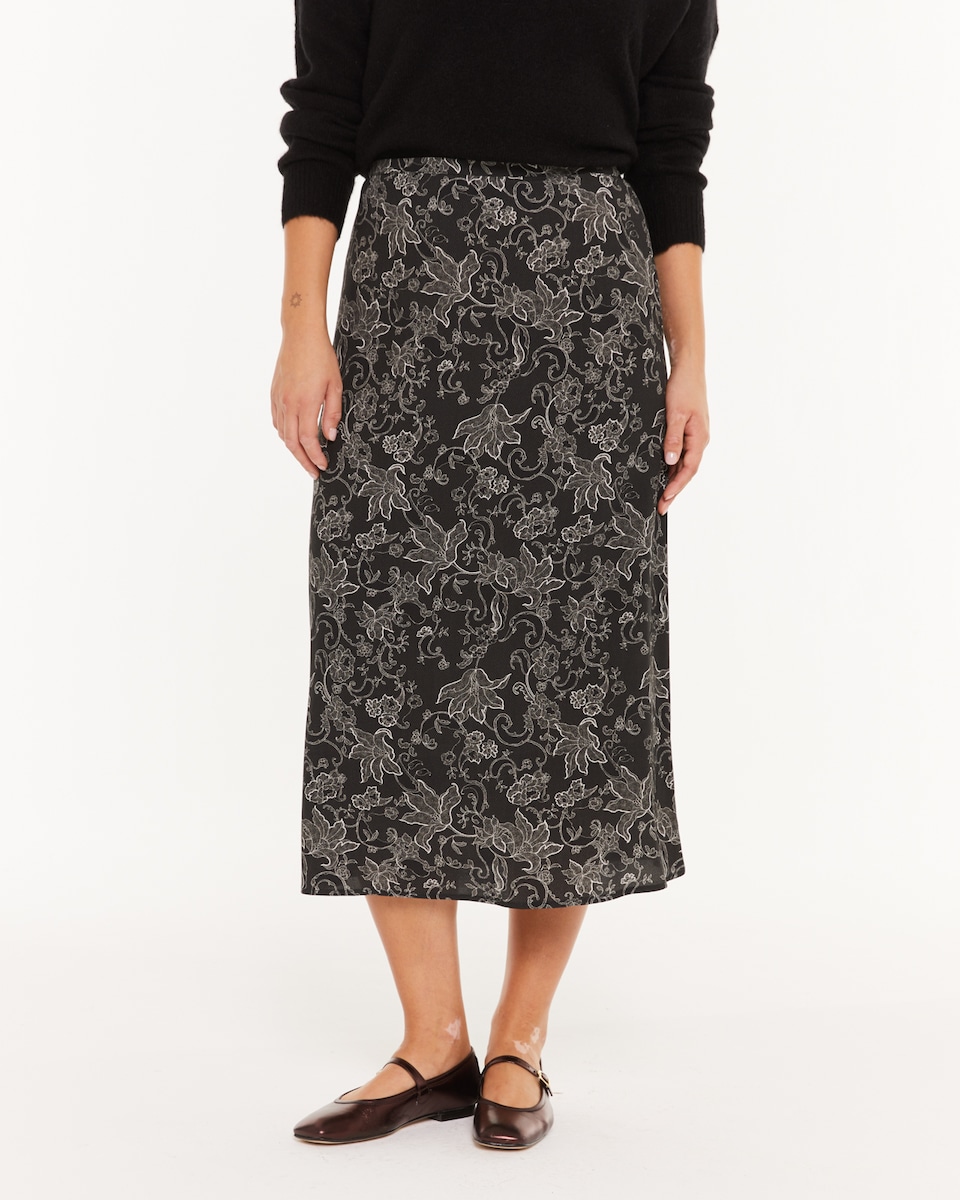 Saia Midi com Estampado Perfurado Peça Sustentável Preto-3