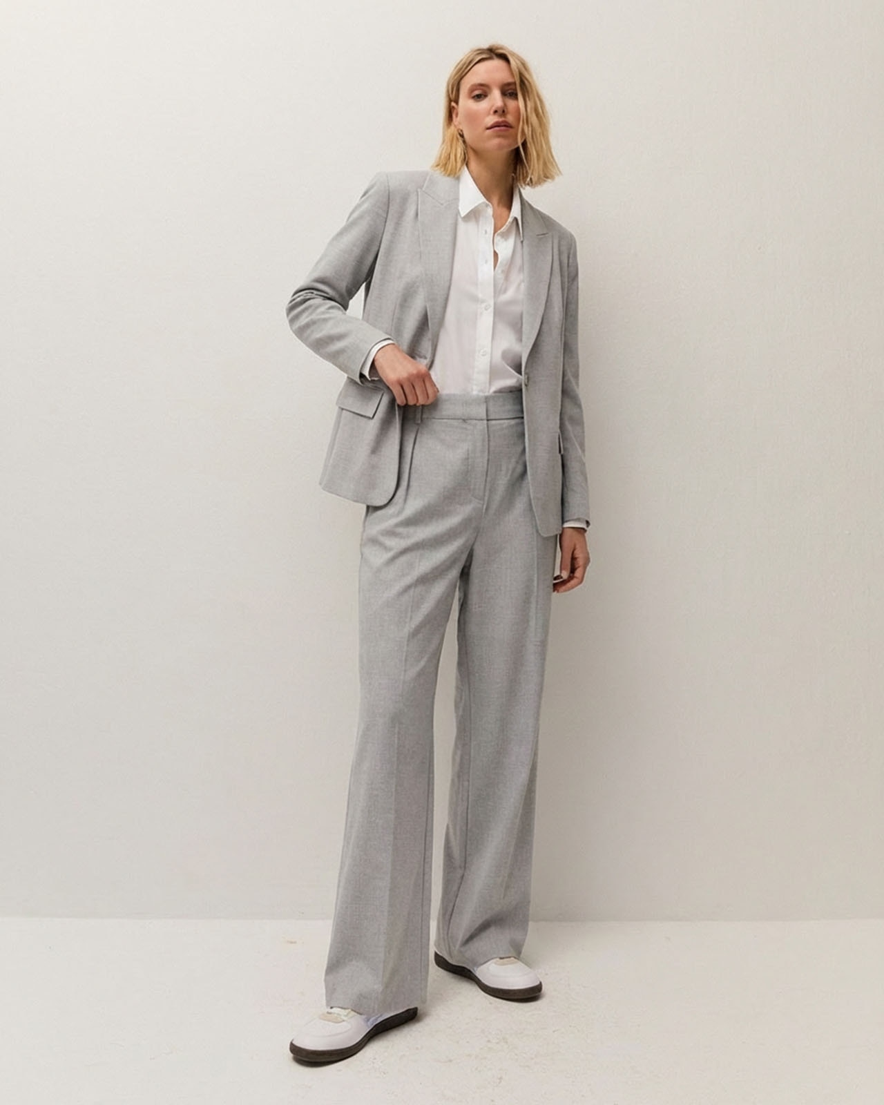 Blazer Fluida com Gola de Lapela e Manga Comprida Cinzento-claro-3