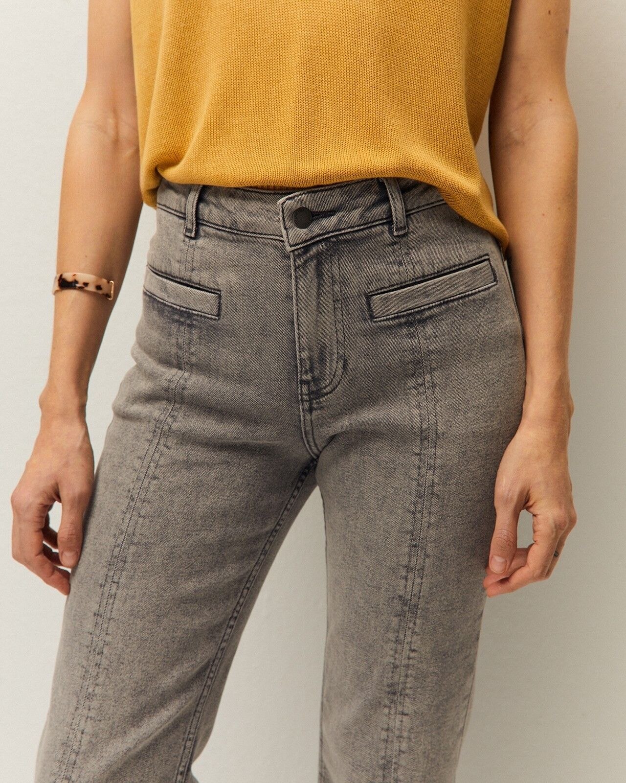 Jeans com Corte a Direito com Fecho Frontal com Botão e Fecho Zip Cinzento-claro-4