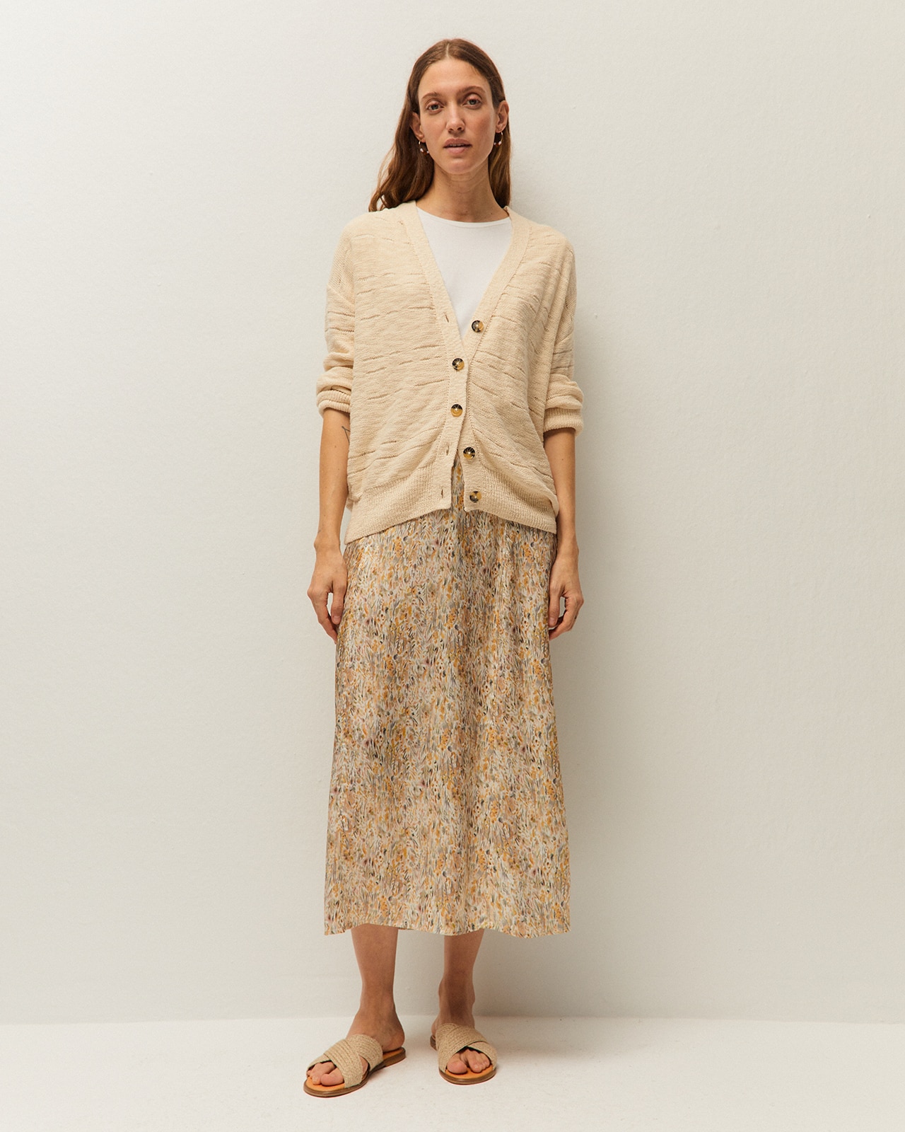 Cárdigan de Malha Perfurada e Gola em V Cru-3