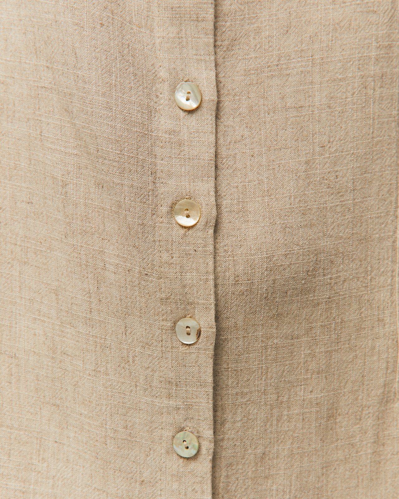 Vestido Midi em Linho com Detalhe de Costura e Botões Bege-5