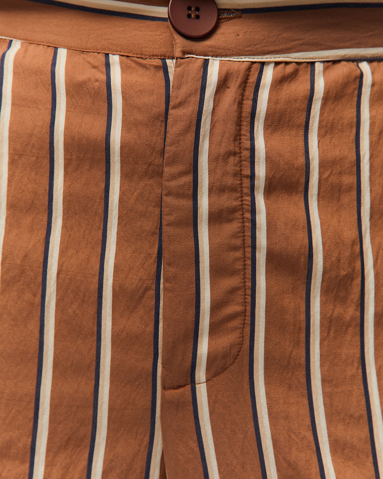 Calças Largas Às Riscas com Bolsos Laterais Camel-5