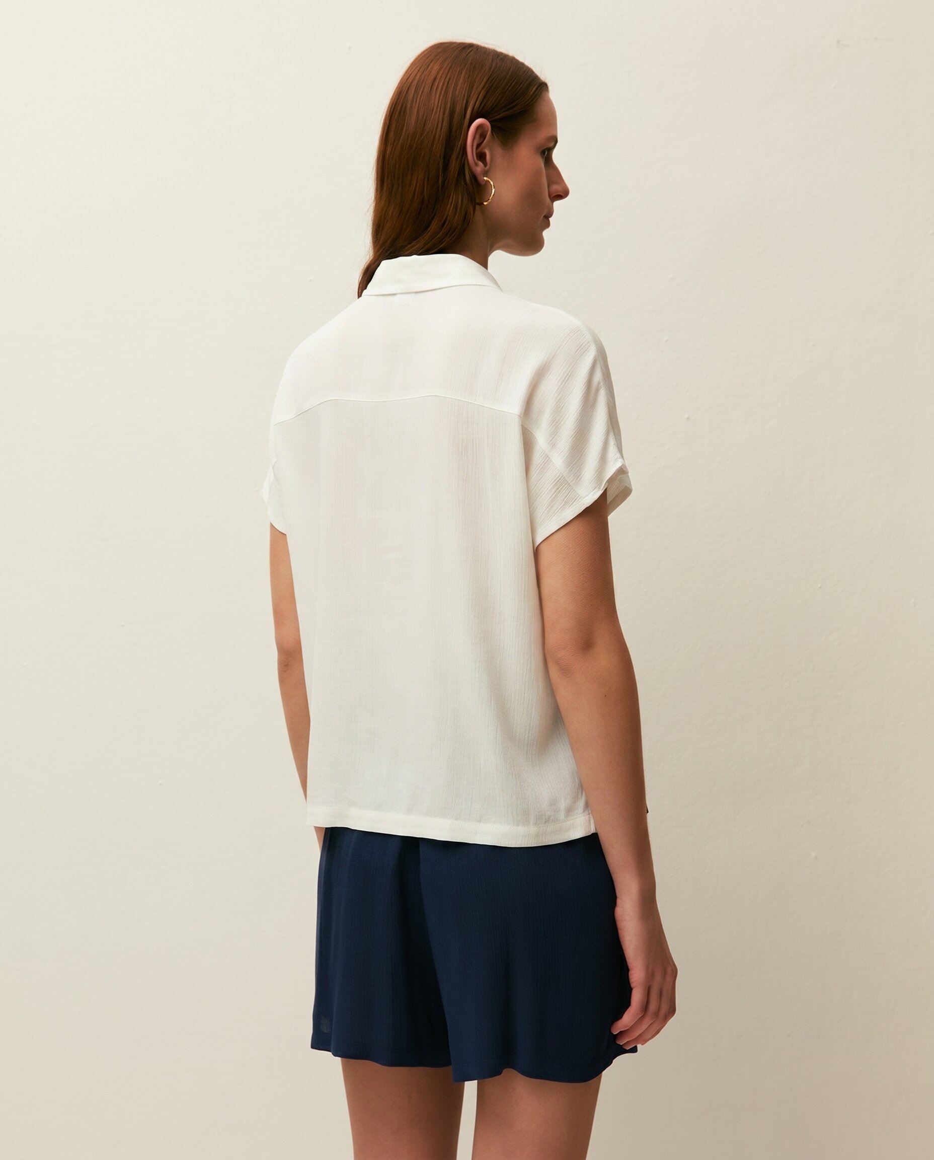 Camisa em Tecido de Bambula com Gola Tipo Camisa e Manga Curta Branco-2