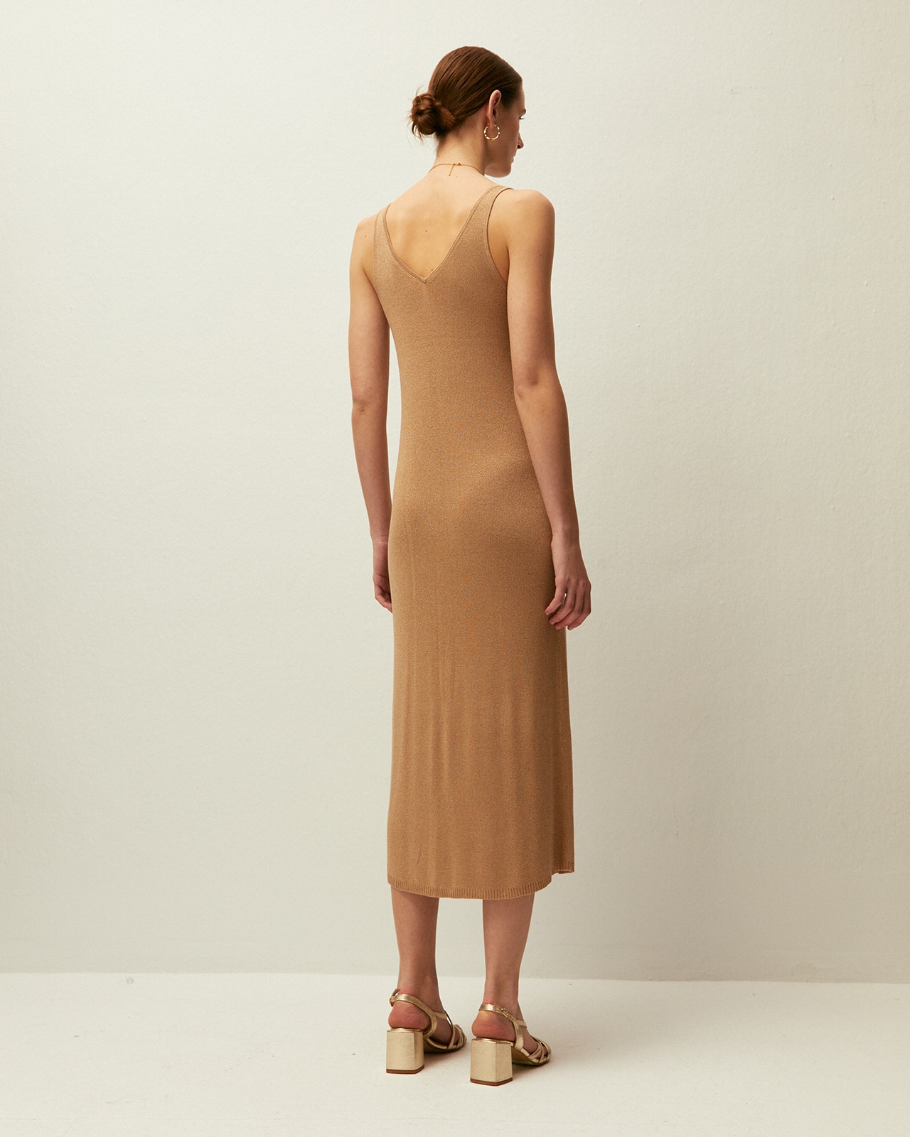 Vestido Comprido de Malha com Gola em V e Alças Cru-2