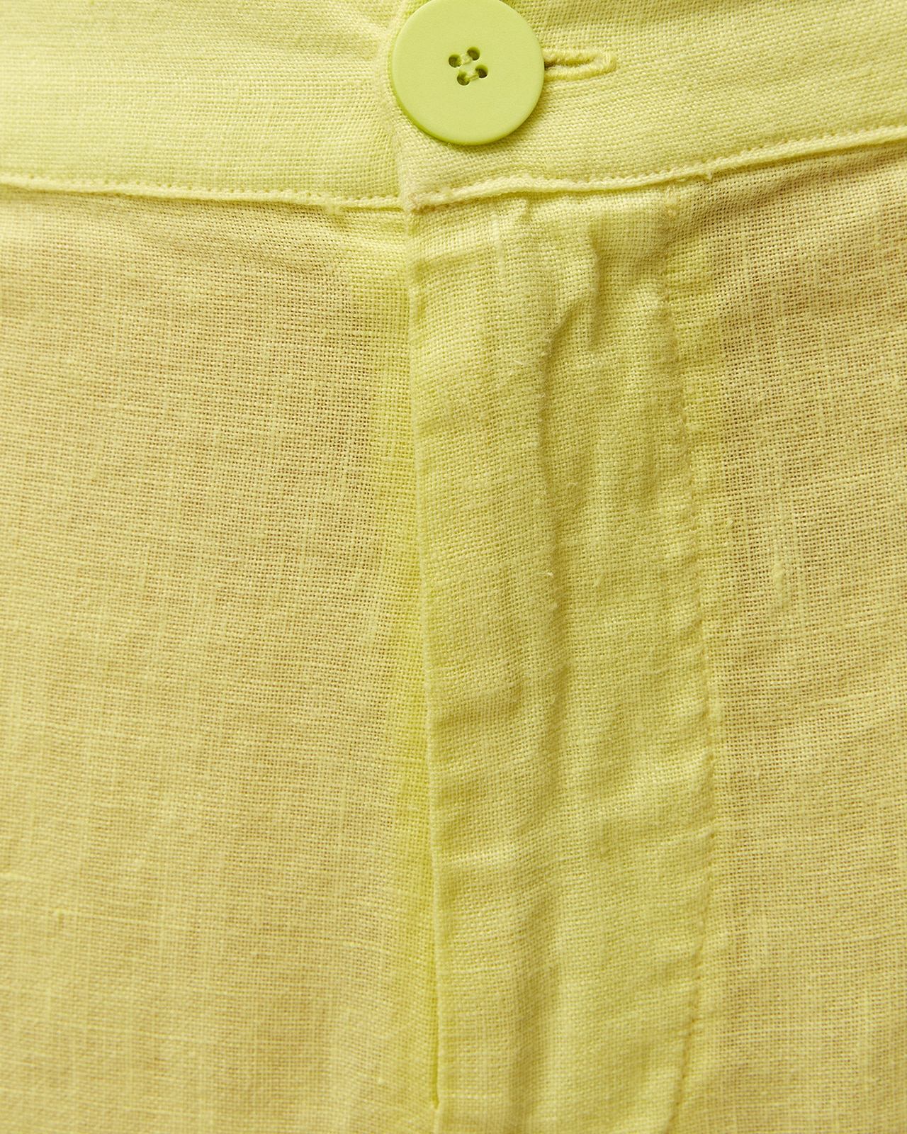 Calças Largas em Linho com Fecho Zip e Botão Amarelo-5