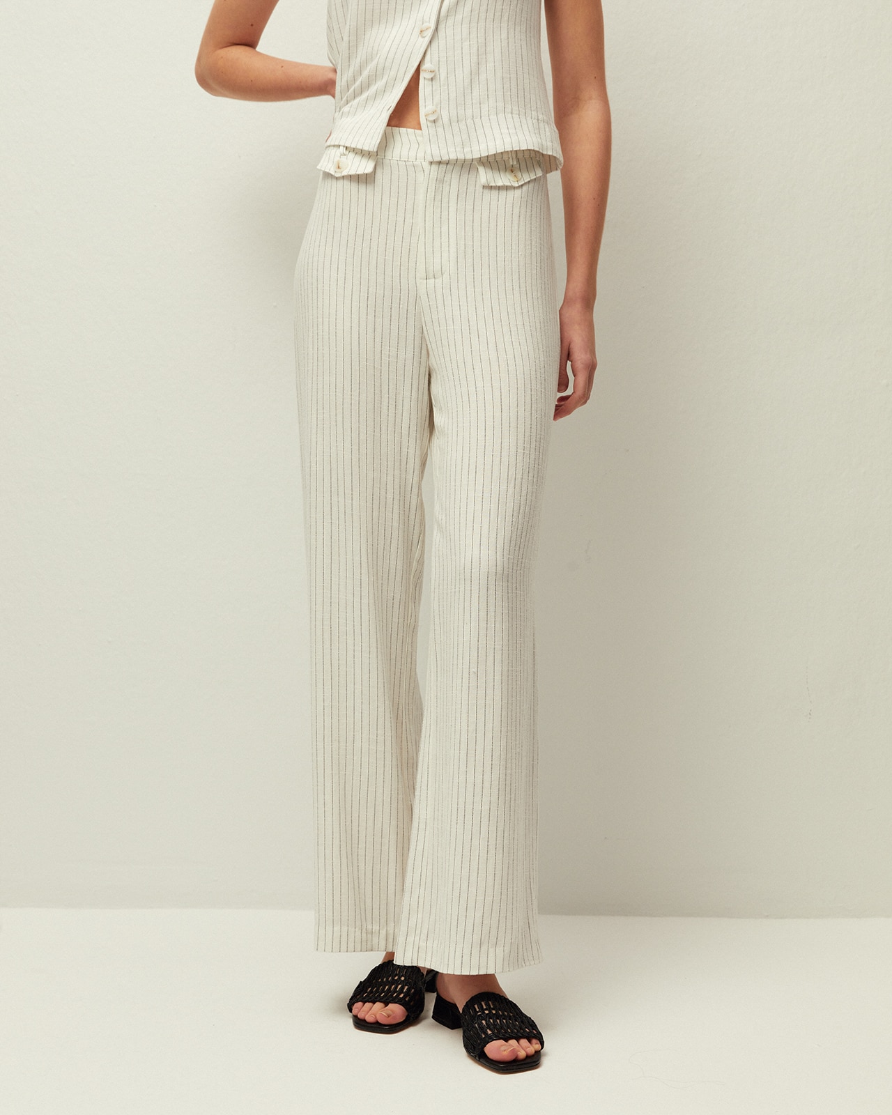 Calças Formais Às Riscas Diplomáticas Bicolor Branco-3