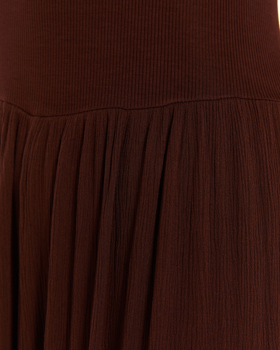 Vestido Comprido Combinado com Tecido de Malha e Plana Peça Sustentável Castanho-5