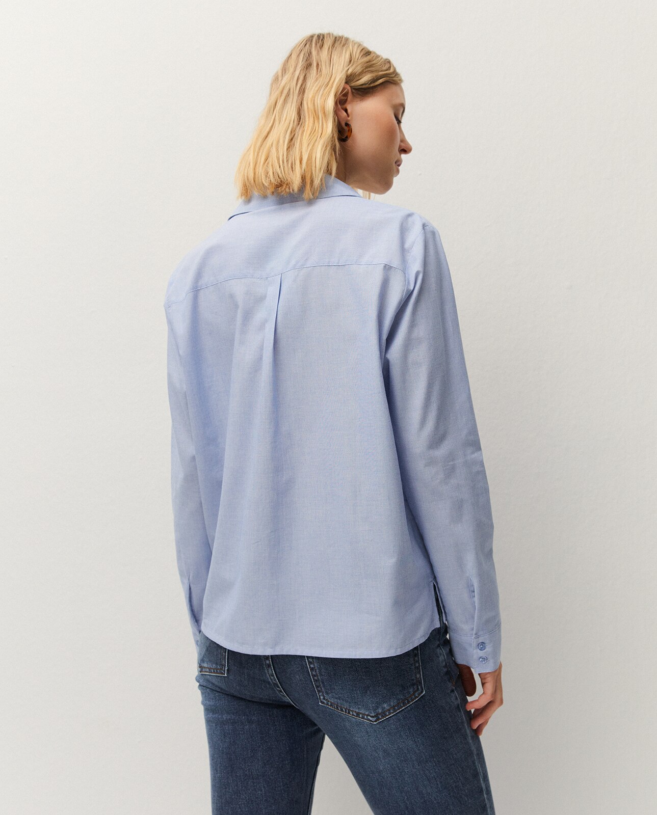 Camisa de Fio com Decote Tipo Camisa Azul-índigo-2