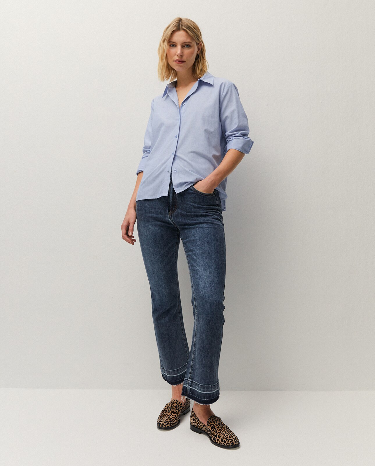 Camisa de Fio com Decote Tipo Camisa Azul-índigo-3